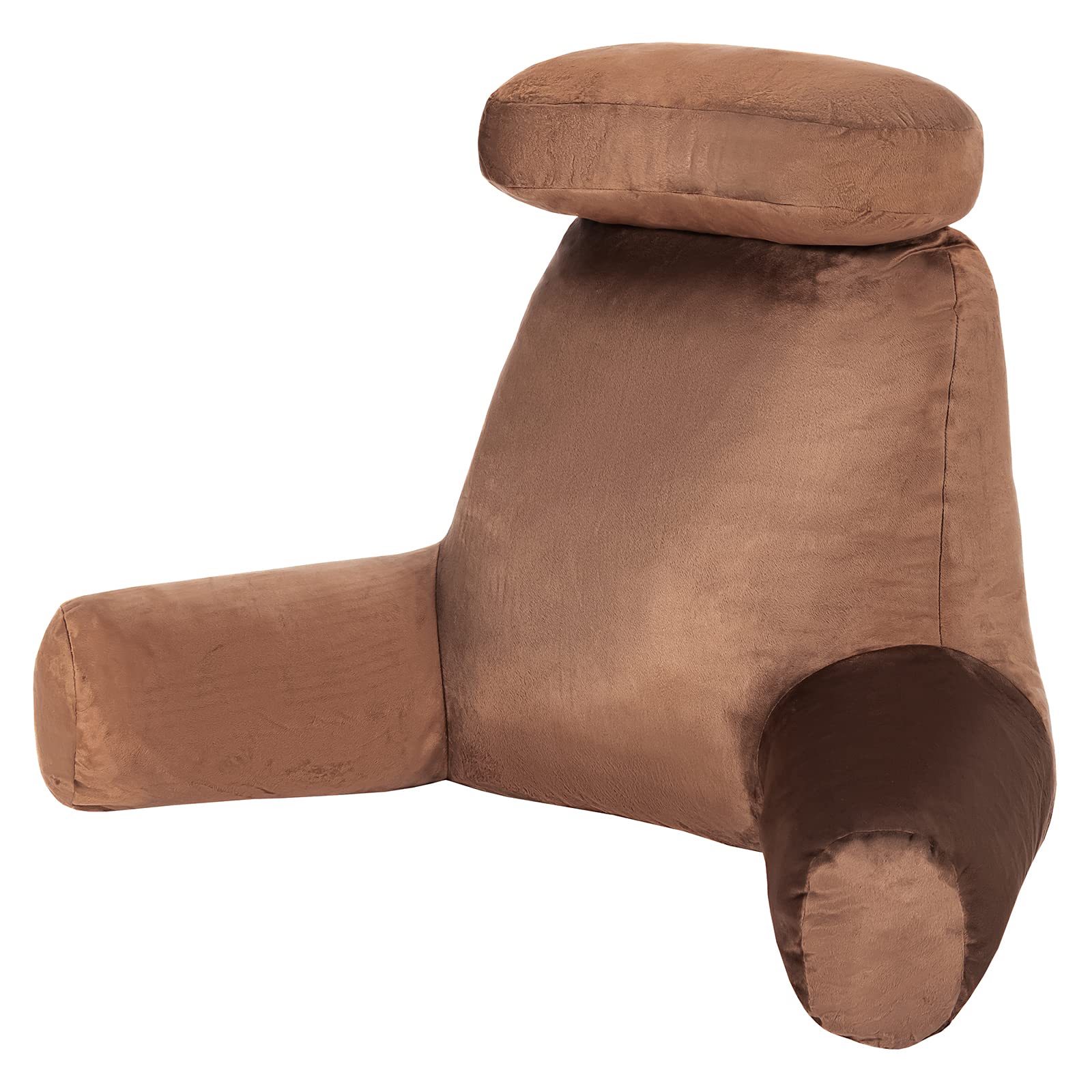 CASARTBed Rest Pillow, Reading Pillow with Support Arms, Pocket & Portable Handle, Lumbar Support Cushion for Reading Watching TV Gaming (Brown)