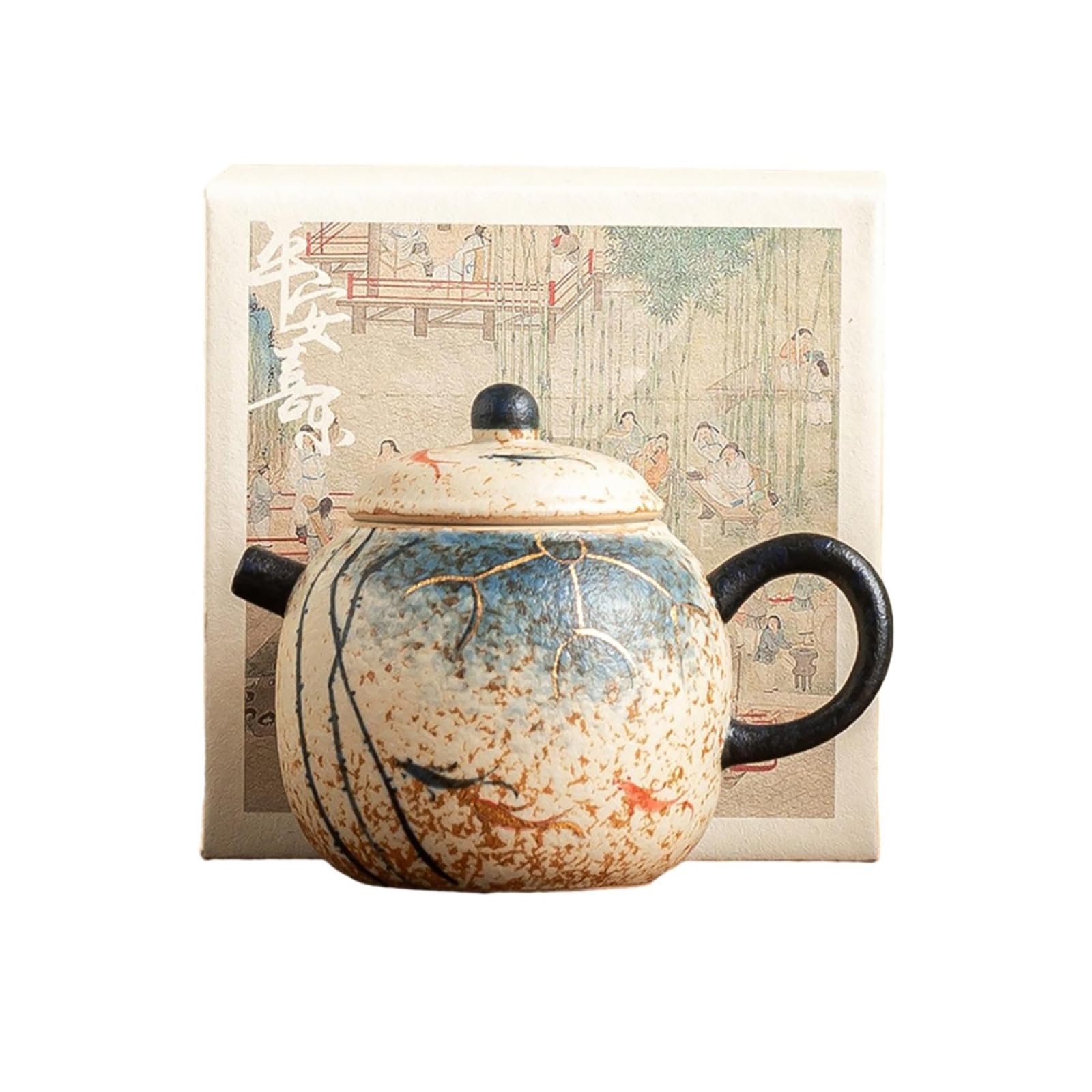 Petit pot boule en céramique bleu et blanc de 165 ml
