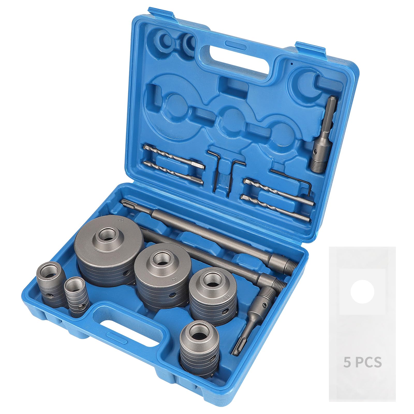 CPROSP SDS Plus &Max &Hex Shank Hole Saw with Storage Case, Concrete Hole Saw Kit Wall Drill, for Cement Brick Wall, Kit 30 40 65 80 100 mm with 5 Dust Bags - 20pcs