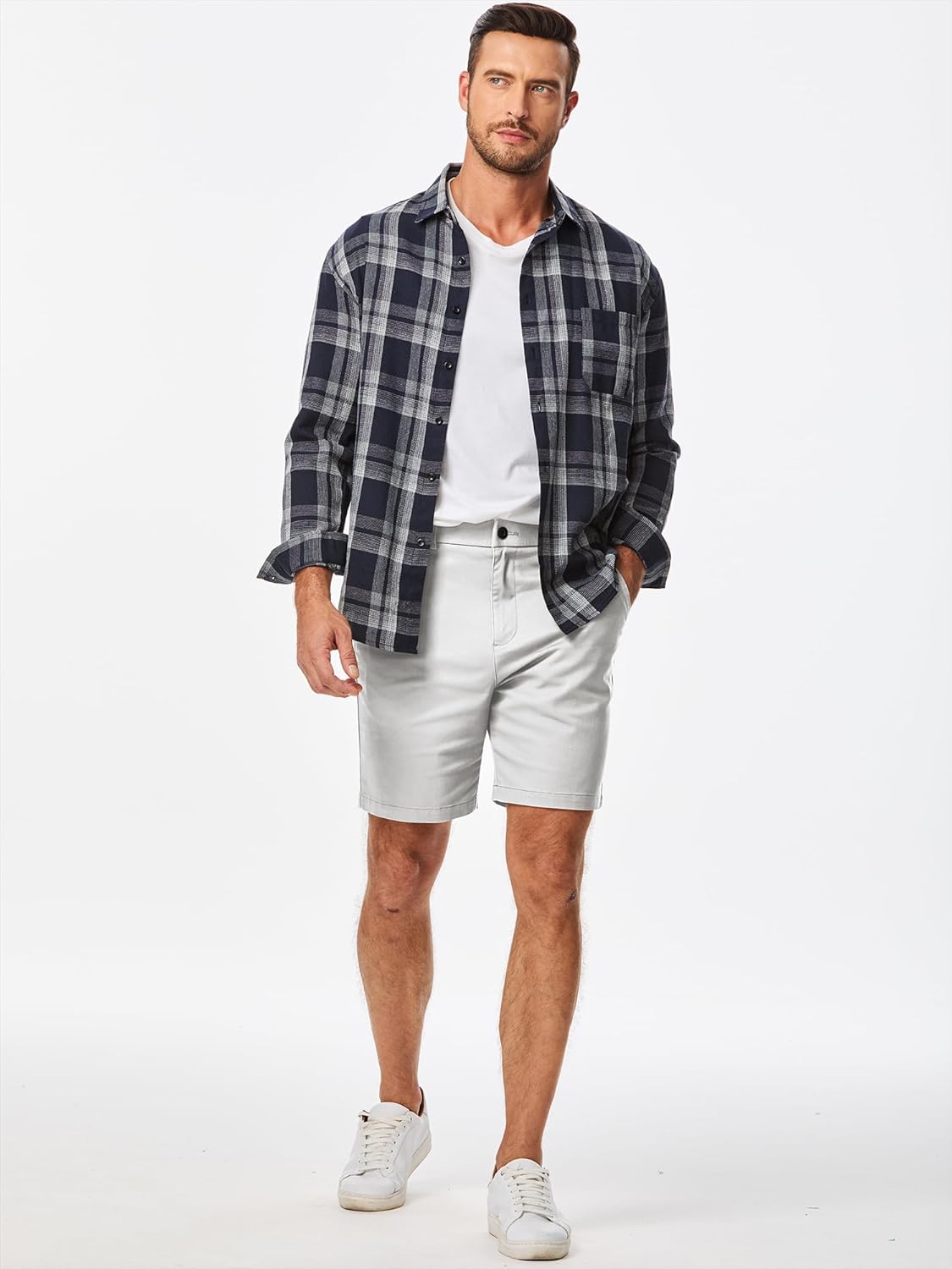 JMIERR Men's Classic-Fit 7" Chino Short Summer Stretch Waist Cotton Twill Casual Dress Shorts with Pockets - Image 2