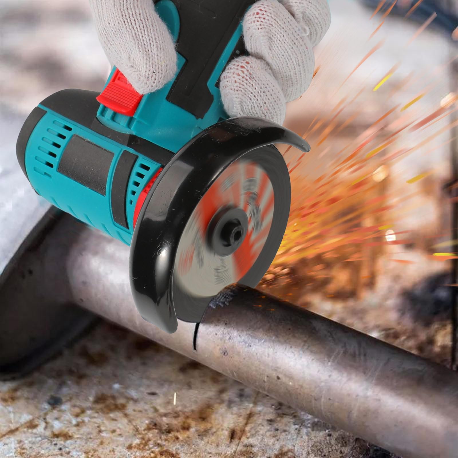 Mini amoladora angular inalámbrica 19.500 RPM,disco 76 mm, 12 V disco inalámbrico con 2 baterías 2000 mAh,17 discos de corte para molienda, pulido, corte (blue)