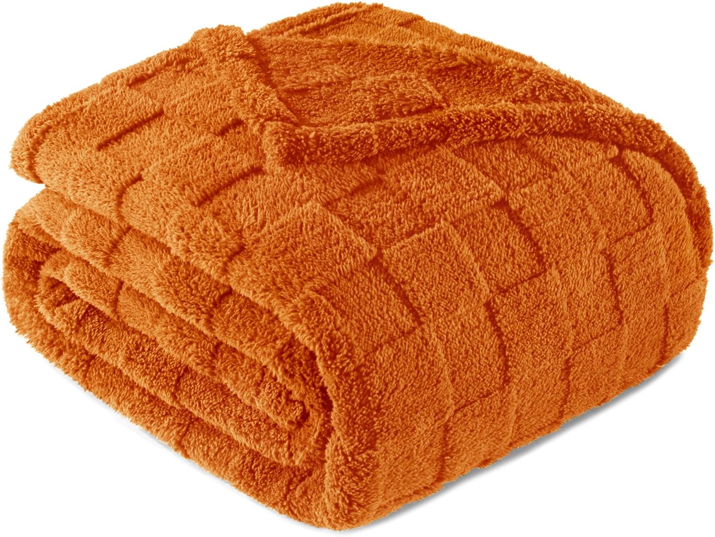 Exclusivo Mezcla Fleece Throw Blanket for Couch,Super Soft and Warm Lightweight Checkered Pattern Blanket for All Seasons, 50x60 Inches, Burnt Orange