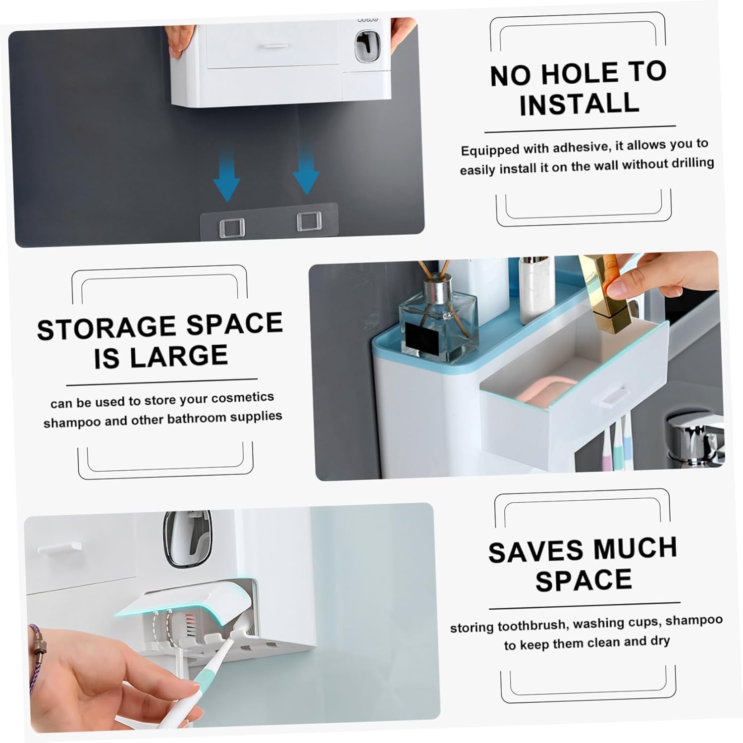 PRETYZOOM 1pc Wall-Mounted Toothbrush Holder Magnetic Bathroom Organizer for Toothbrushes and Cosmetics Easy Installation Adhesive Rack Four Cups