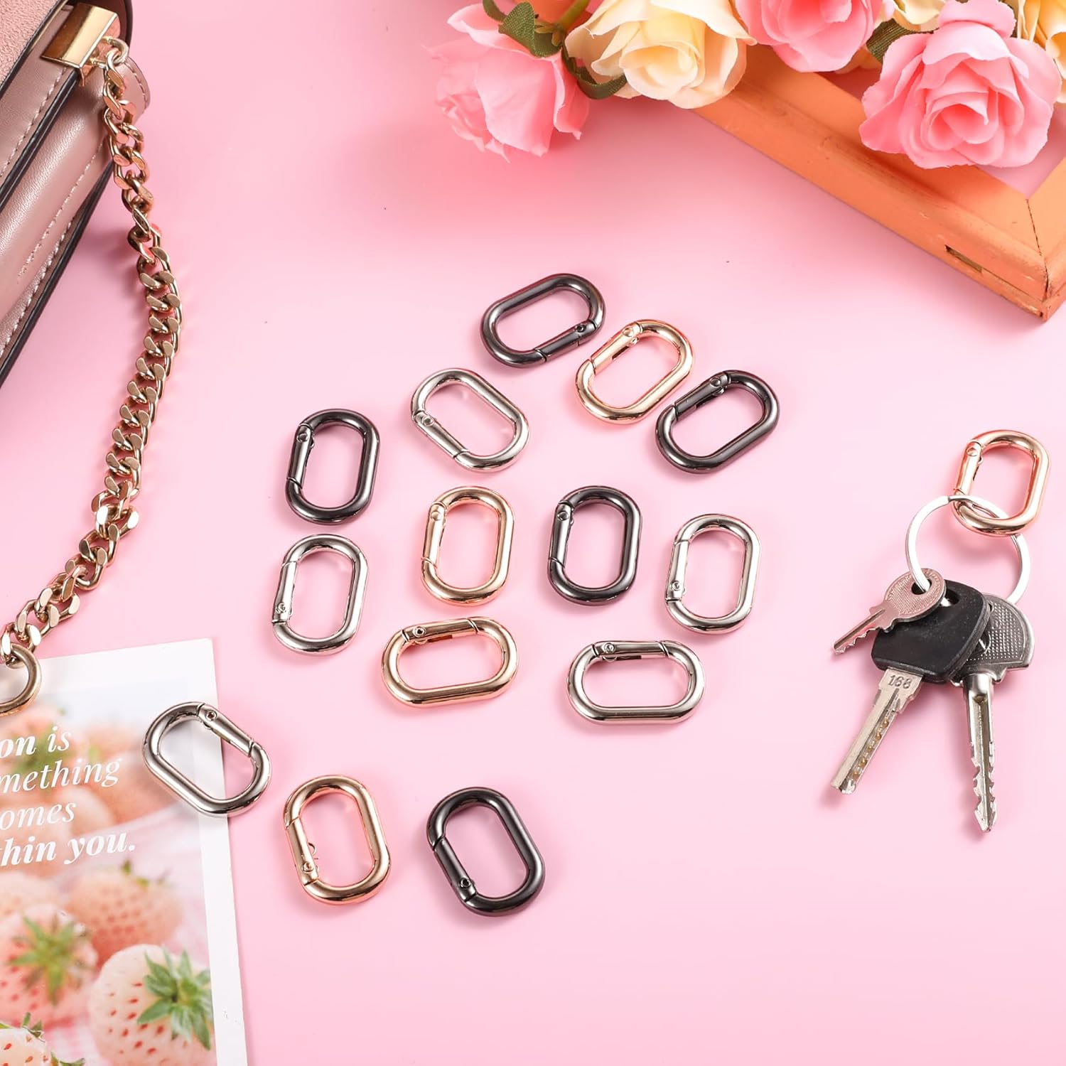 15PCS Spring Claps Connector, Metal Jewelry Clasps, Snap Hooks Clip Buckle, for Bags, Purses, Keychains, 3 Colors - Image 7