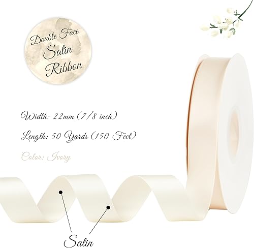 Miniatura 2 de MAYREEL Cinta de satén marfil de 78 pulgadas, color crema claro, doble cara para envolver regalos, manualidades, lazos para el cabello, ramos de