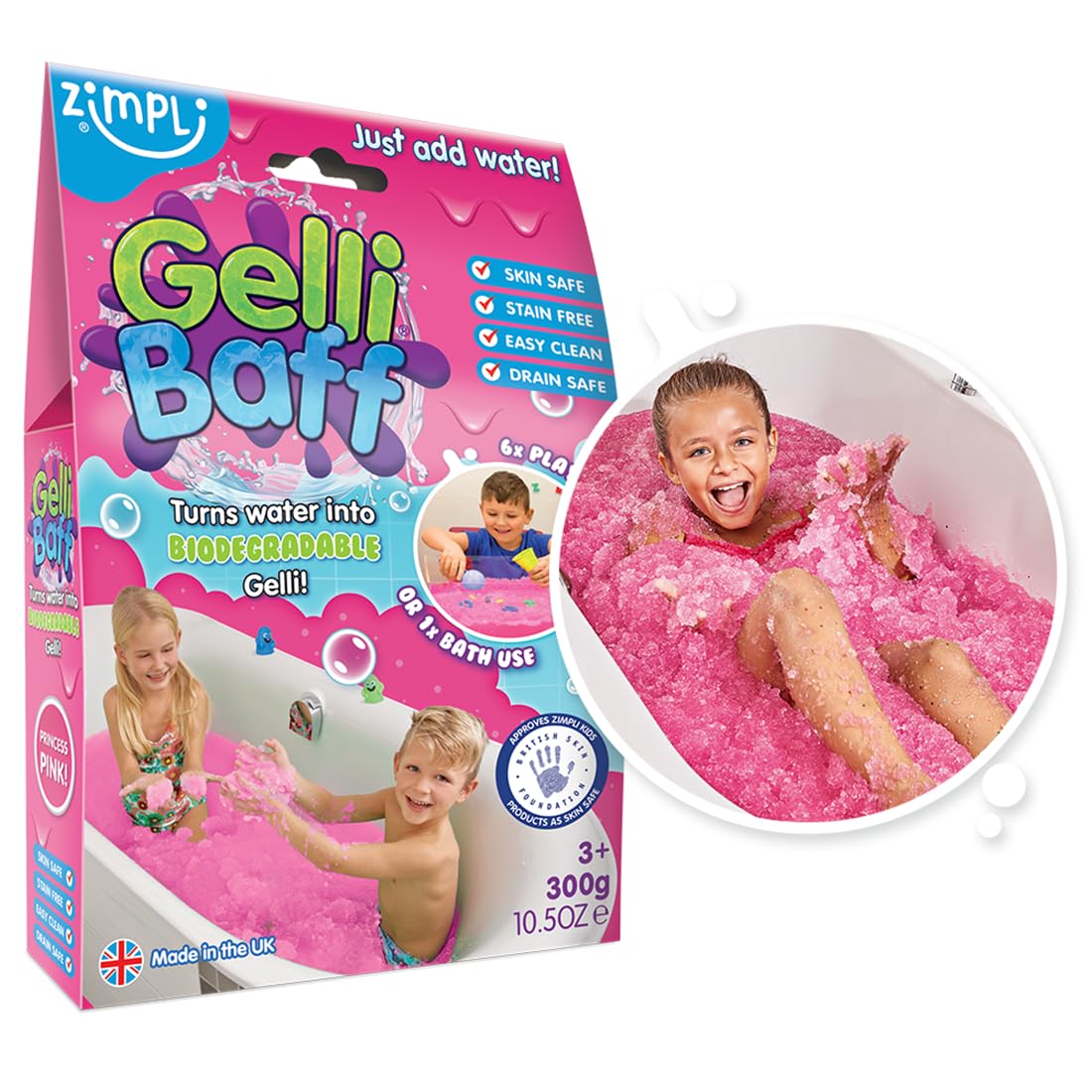 ZIMPLI - Gelli Baff Pink, 1 Bath or 6 Play Uses, Magically turns water into thick, colourful goo, Sensory Fidget Toys for Autism, Certified Biodegradable