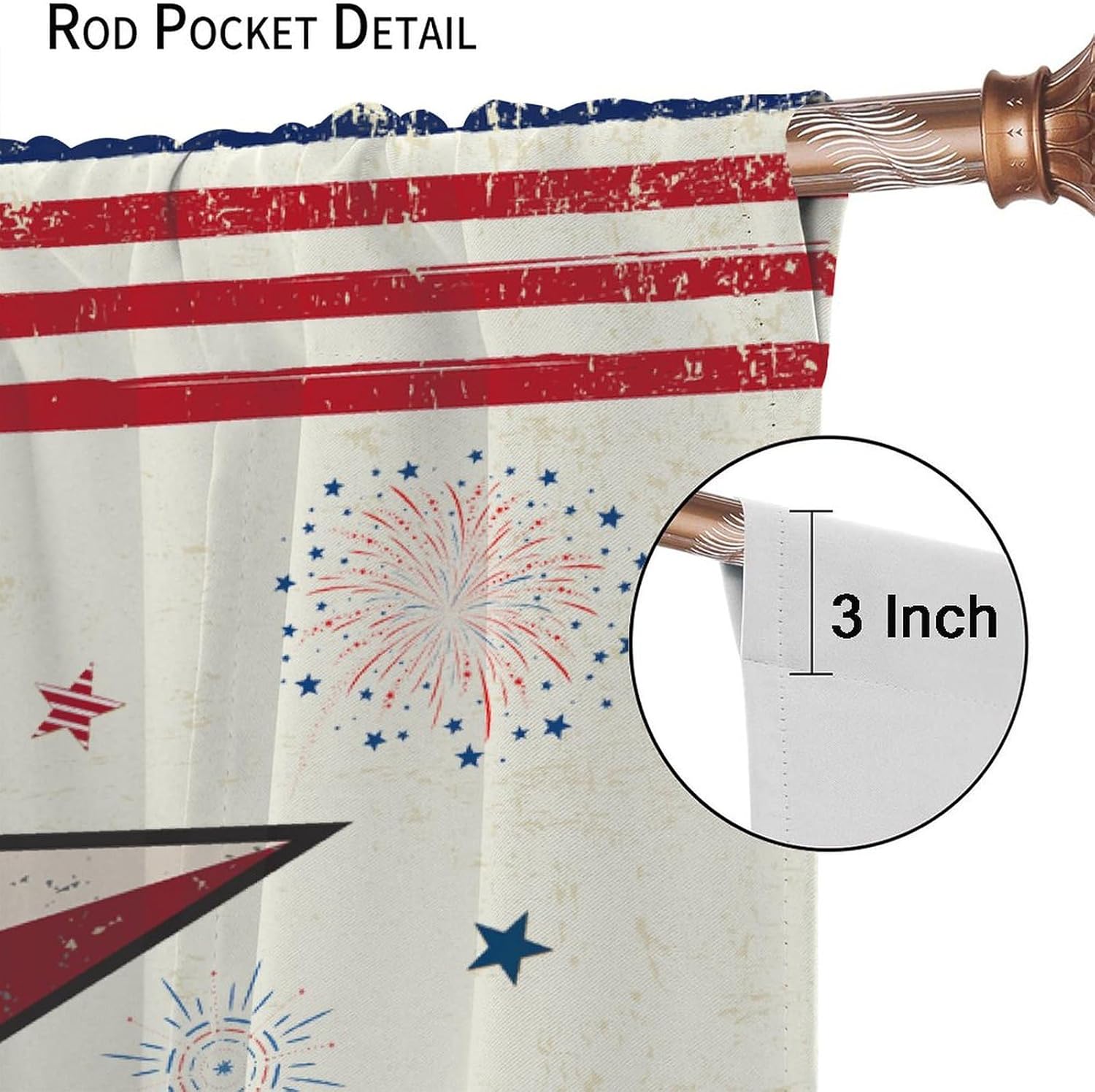 American Flag Curtains,Red Blue Star USA Flag Stripes Stars Vintage Style Window Treatments for Bedroom Living Room Kitchen Independence Day Window Drapes 2 Panels Set,Total Size 63" x 63"