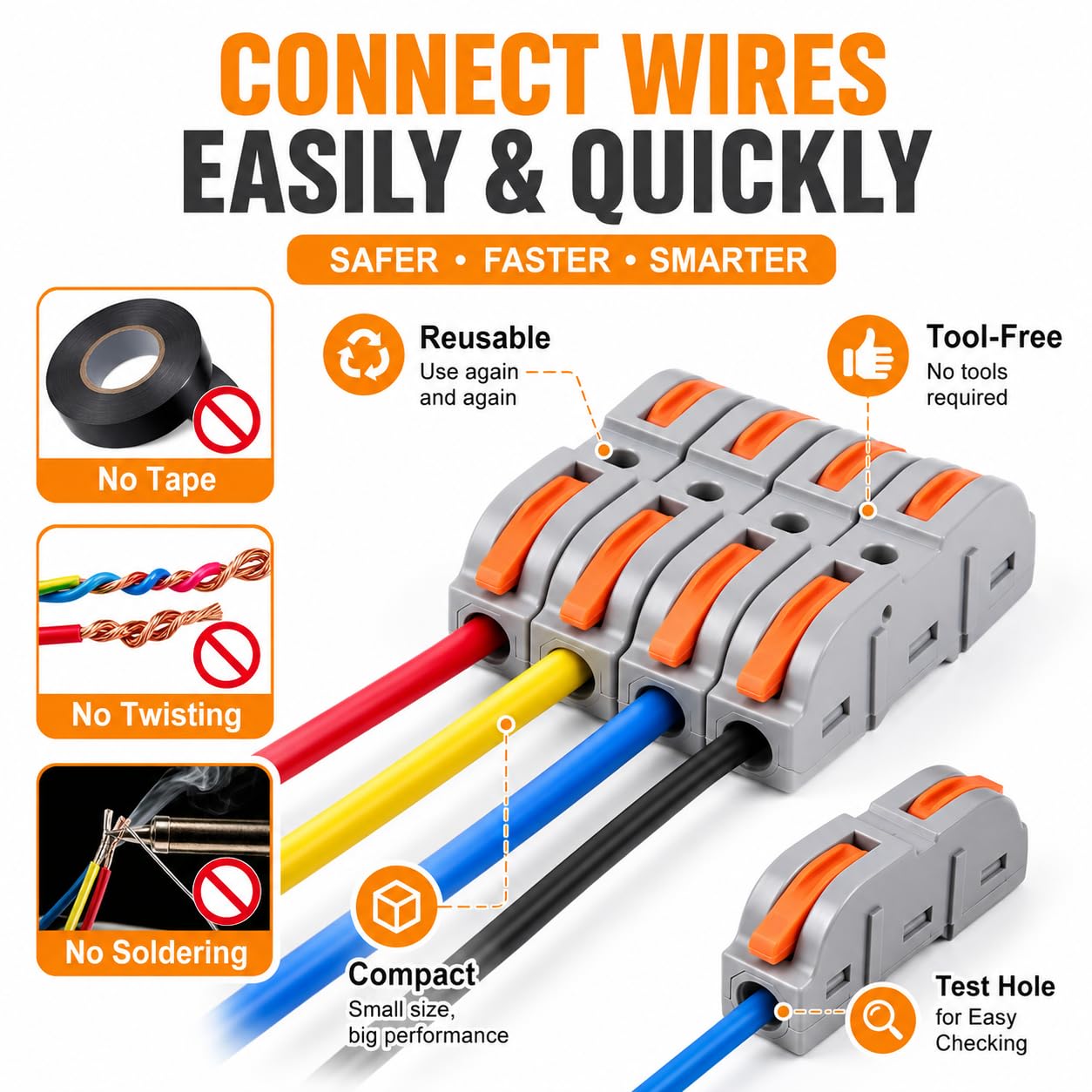 Lever Wire Connector 10 Pack, Quick Splice Inline Electrical Wire Connector Clips for 0.08–4 mm² Solid & Stranded Wires, Tool-Free Reusable Cable Terminals — Amazon image 9