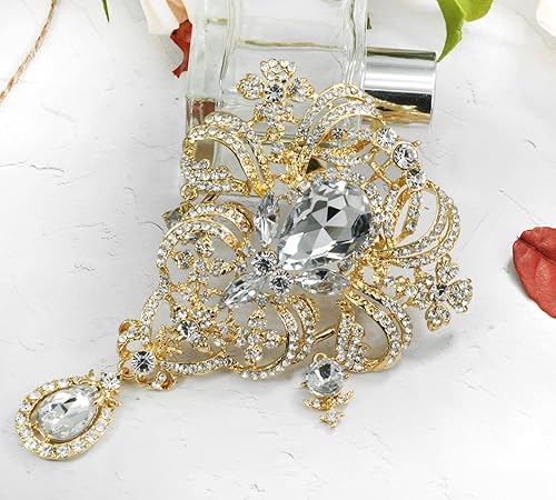 Vista 3 de Gyn&Joy Broche para mujer, 5 pulgadas, con diamantes de imitación de cristal transparente