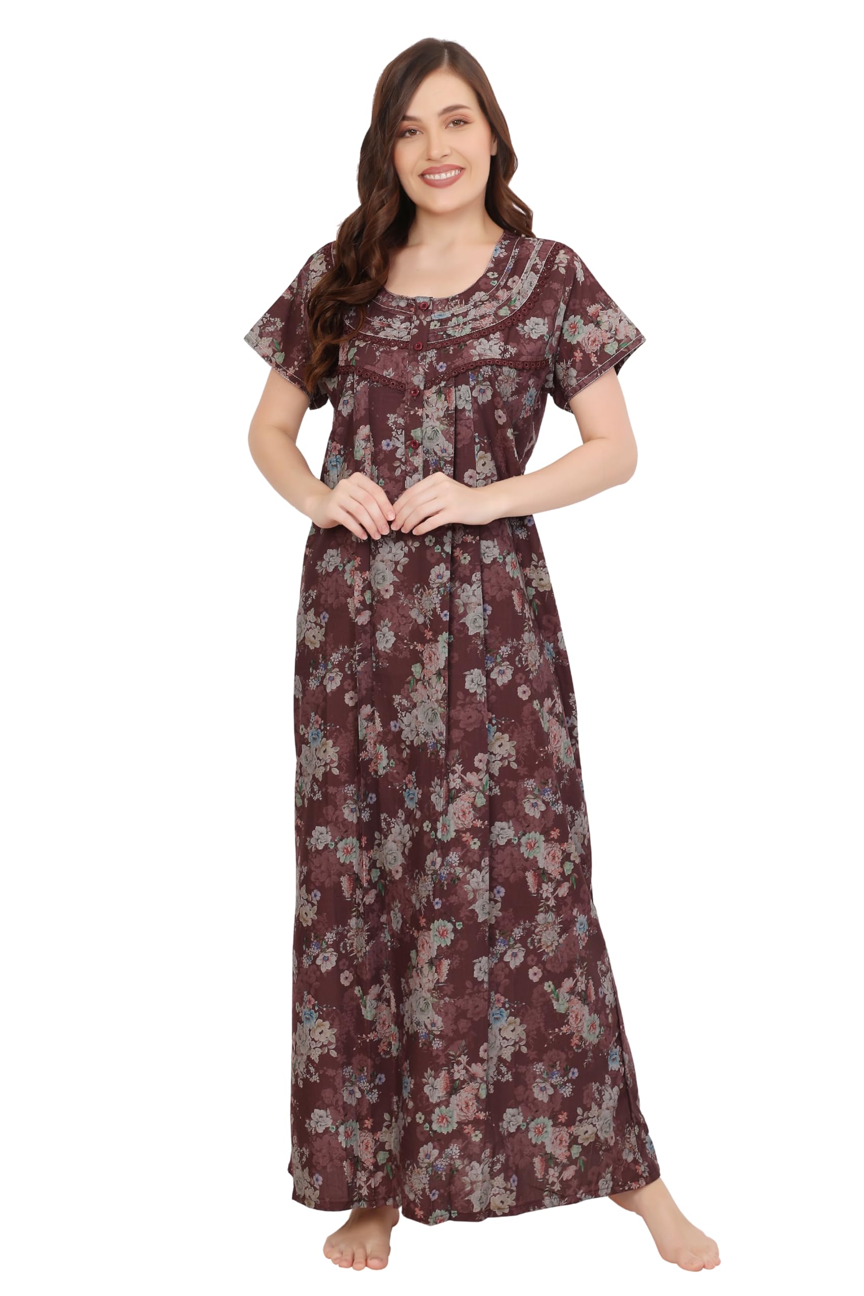 glamoras Bizzy Lizzy Cotton Nighty Gown with Side Pocket for Women | Regular, Floral Printed & Full Length Maxi Night Gown | Night Wear Nighties for Women-picture-14