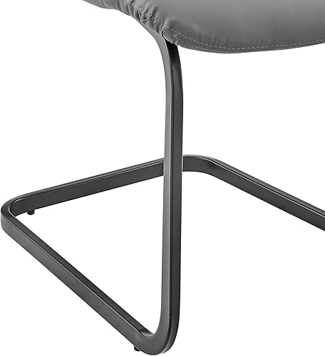 Miniatura 9 de Armen Living Pacific - Silla de comedor en piel sintética gris y acabado negro, juego de 2