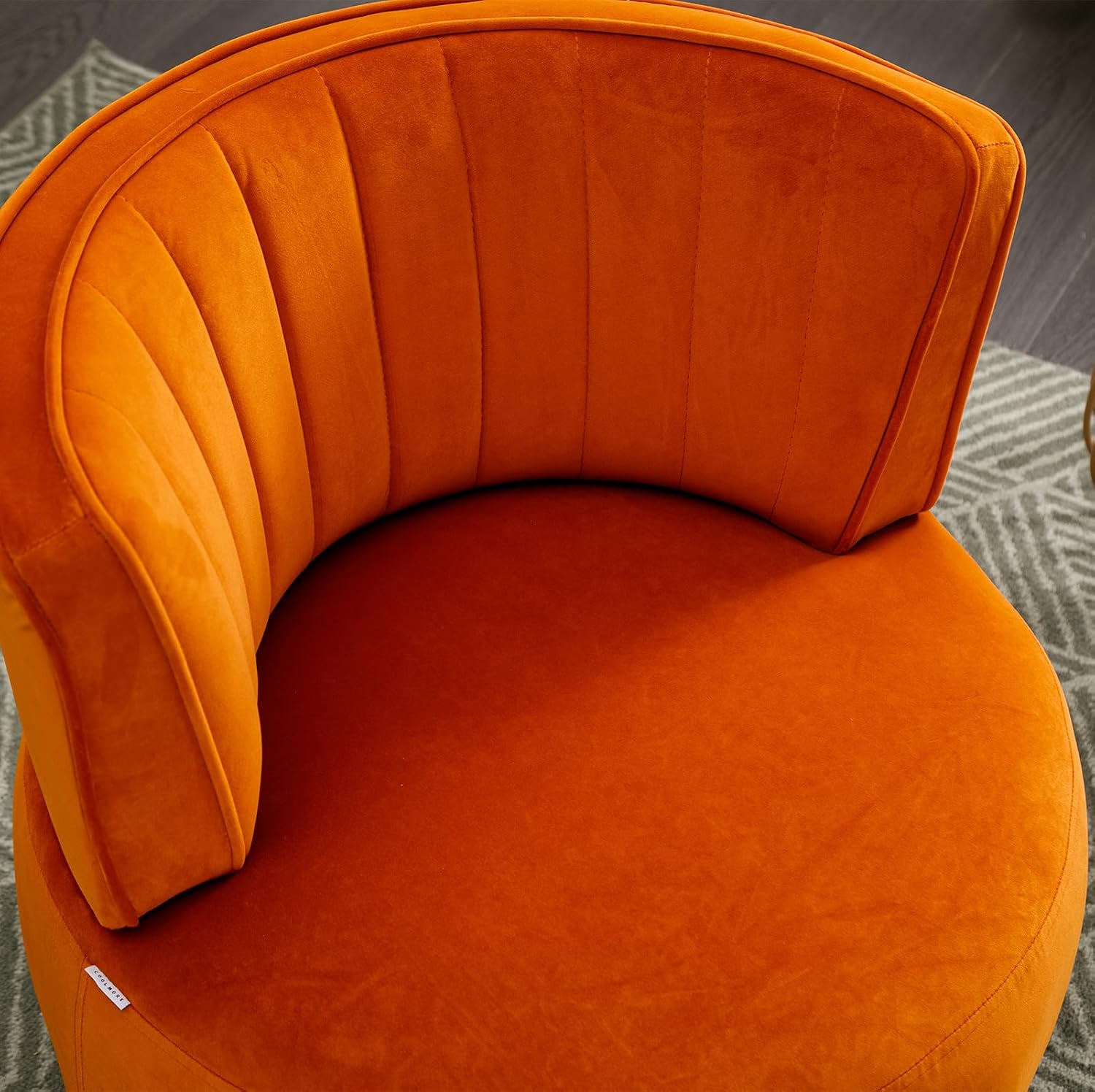Velvet Swivel Barrel Chair, Upholstered 360-Degree Swivel Accent Armchair, Modern Comfy Round Leisure Sofa Chair for Small Living Room, Bedroom, Nursery Room, Lounge, Office, Orange with Striped Back