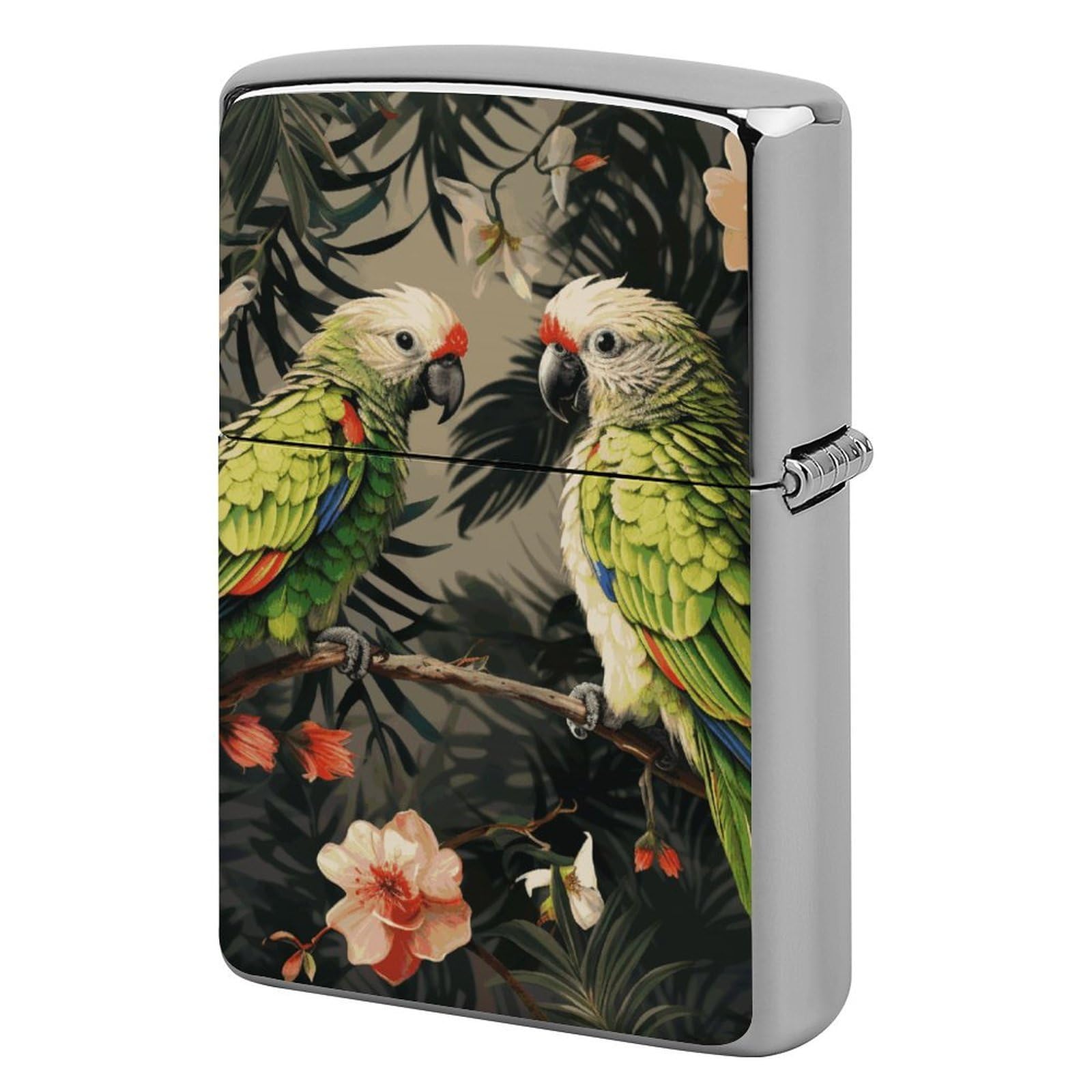 Couple Parrots Olive Lighter Cover for Men, Personalized Lighter Case for Birthday Gift, Flip-Top Lighters Protective Cover, Portable Lighters Shell for Outdoor, Travel