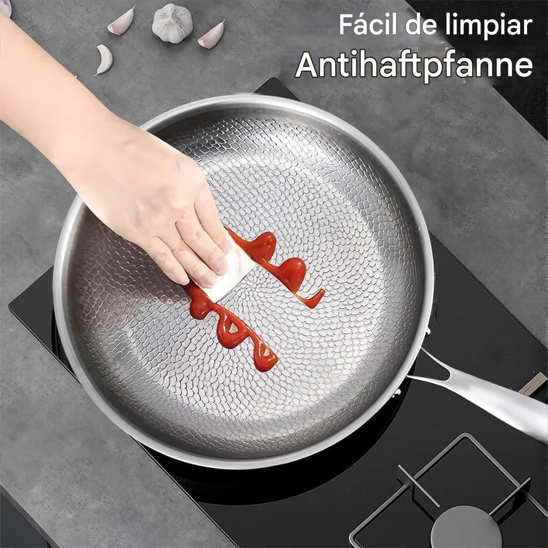 Genérico Sartén De Titanio Ultra Duradera Resistente, Utensilios De Cocina Antiadherentes Multifuncionales Sin Revestimiento (24cm)