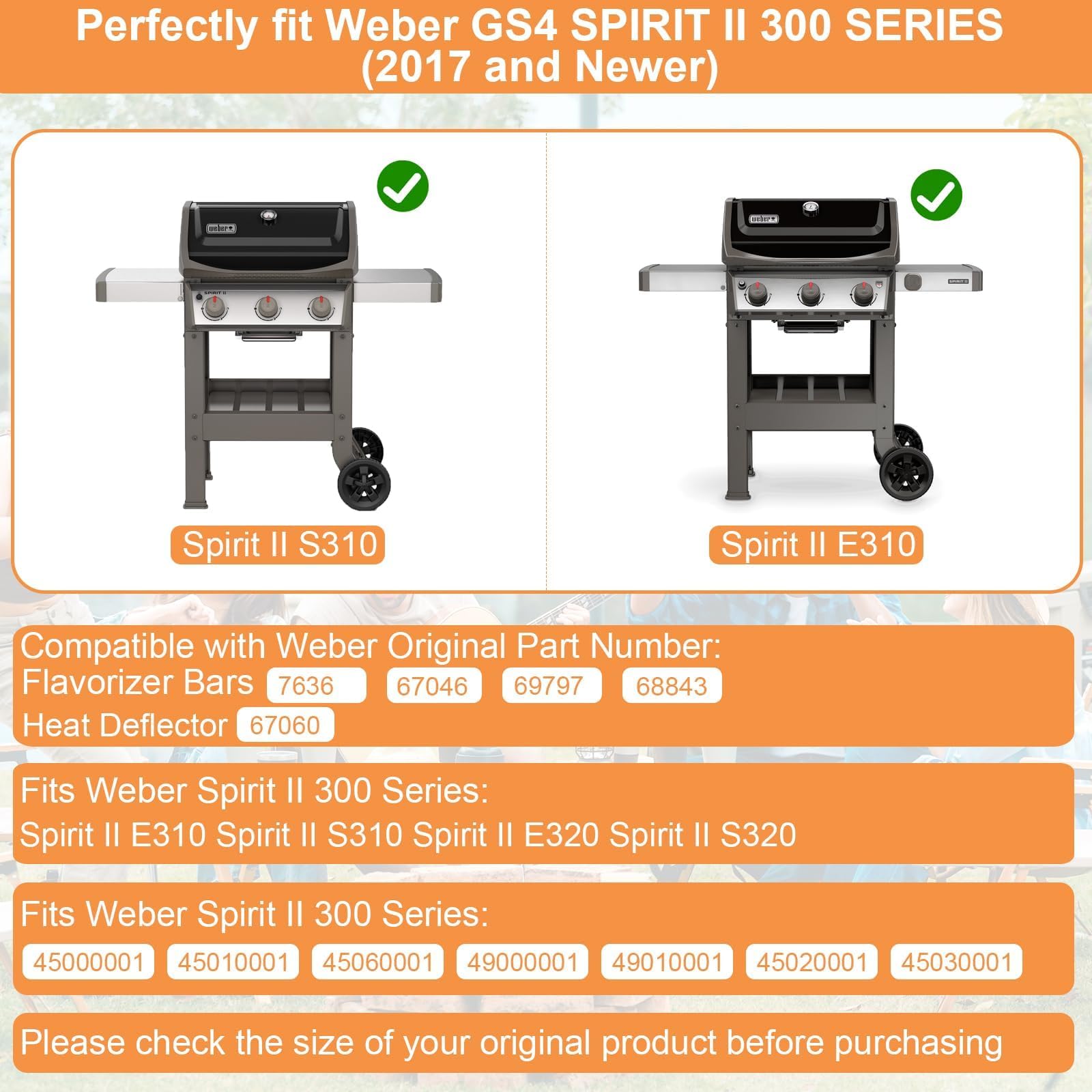 Parti di ricambio per griglia Weber Spirit 2 Parti GS4 Spirit II E310 E320 S310 S320 Parti per Weber GS4 Spirit 2 barre aromatizzanti 7636 67046 69797 68843 e deflettore di calore Weber 67060 in