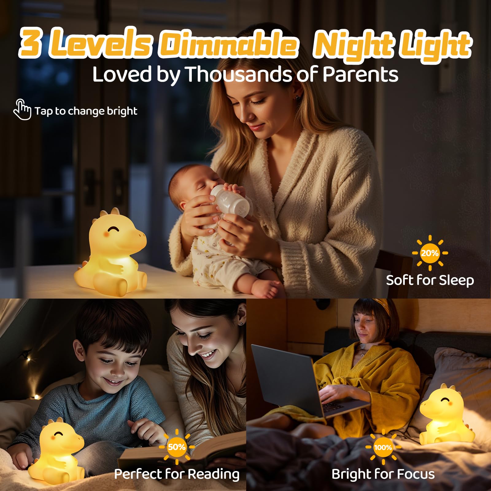 Mewaii Huggwaii Squishy Dinosaur Night Light for Kids 4 White Noise Dimmable Silicone Kids Night Light - Image 2