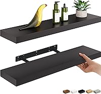 Vista 21 de Ballucci Estante flotante, estante de pared de madera de 36 pulgadas con soportes invisibles para baño, sala de estar, dormitorio, cocina, Negro