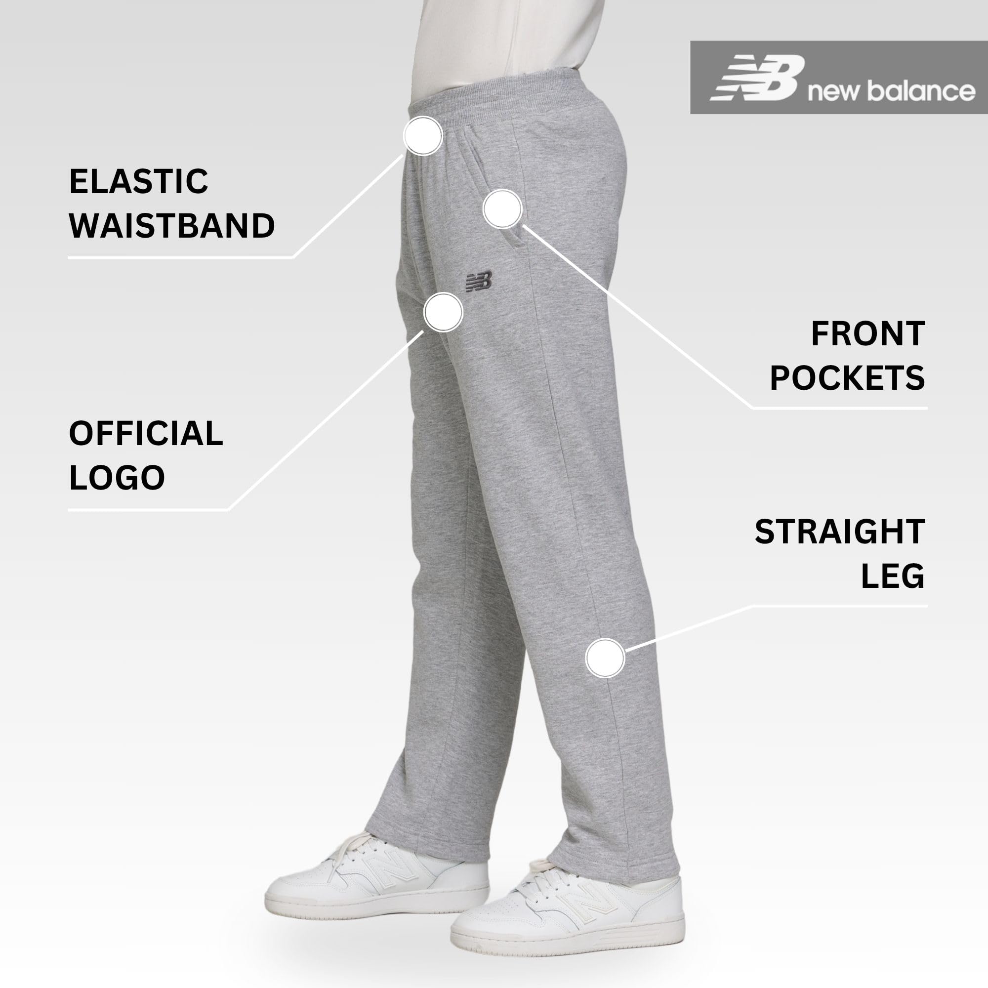 New Balance Jungen Jogginghose mit offenem Boden, 2er-Pack, weiche Baumwoll-Fleece-Mischung, zum Hineinschlüpfen, gerades Bein, Größen 37-48