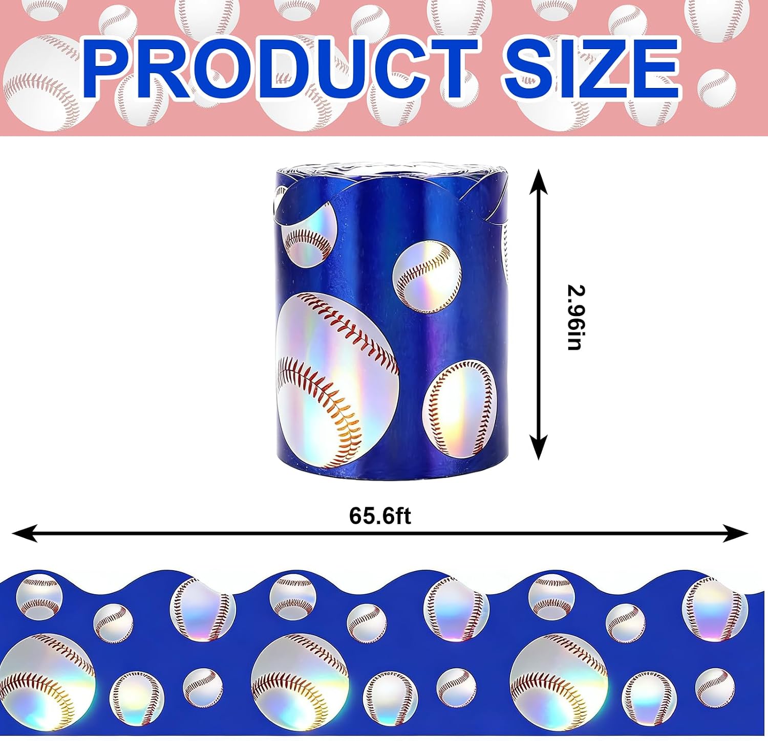 Whaline 65.6 Ft Baseball Bulletin Board Border Laser Blue Red Die Cut Trim Border Roll for Classroom Chalkboard Window Decor
