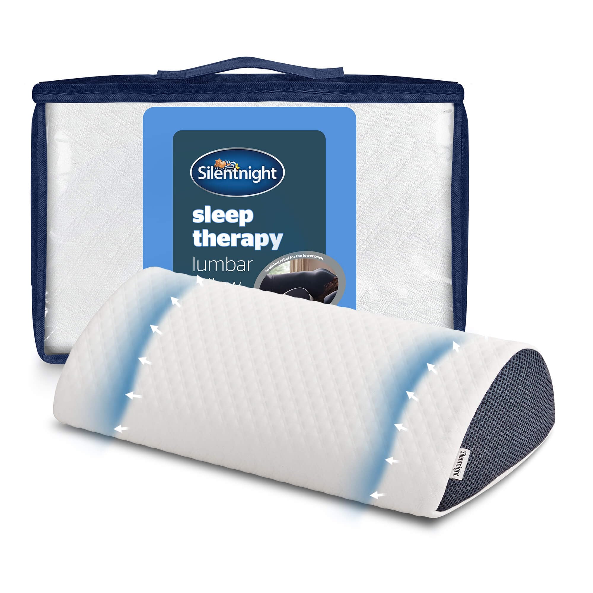 Silentnight White Sleep Therapy Lumbar Pillow - Memory Foam Ergonomic Soothing Relief - Lower Back Sleeping Sitting Reclining Support - Improve Posture And Eases Aches & Pains - Multiuse, Hypoallergenic