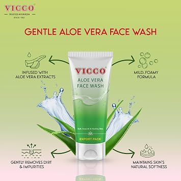 Vicco Aloe Vera Face Wash with Natural Aloe Extracts 5.29 oz, Gentle Daily Cleanser for All Skin Types (Pack of 1)