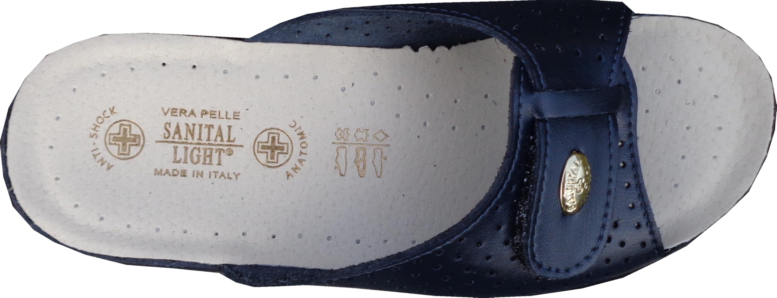 Sanital Light 1374 - Ciabatta in Pelle, Leggera e Confortevole, Soletto Imbottito Anti-Shock, Tomaia Forata Traspirante, Artigianato Italiano. Si consiglia Comprare Una Misura più Grande.