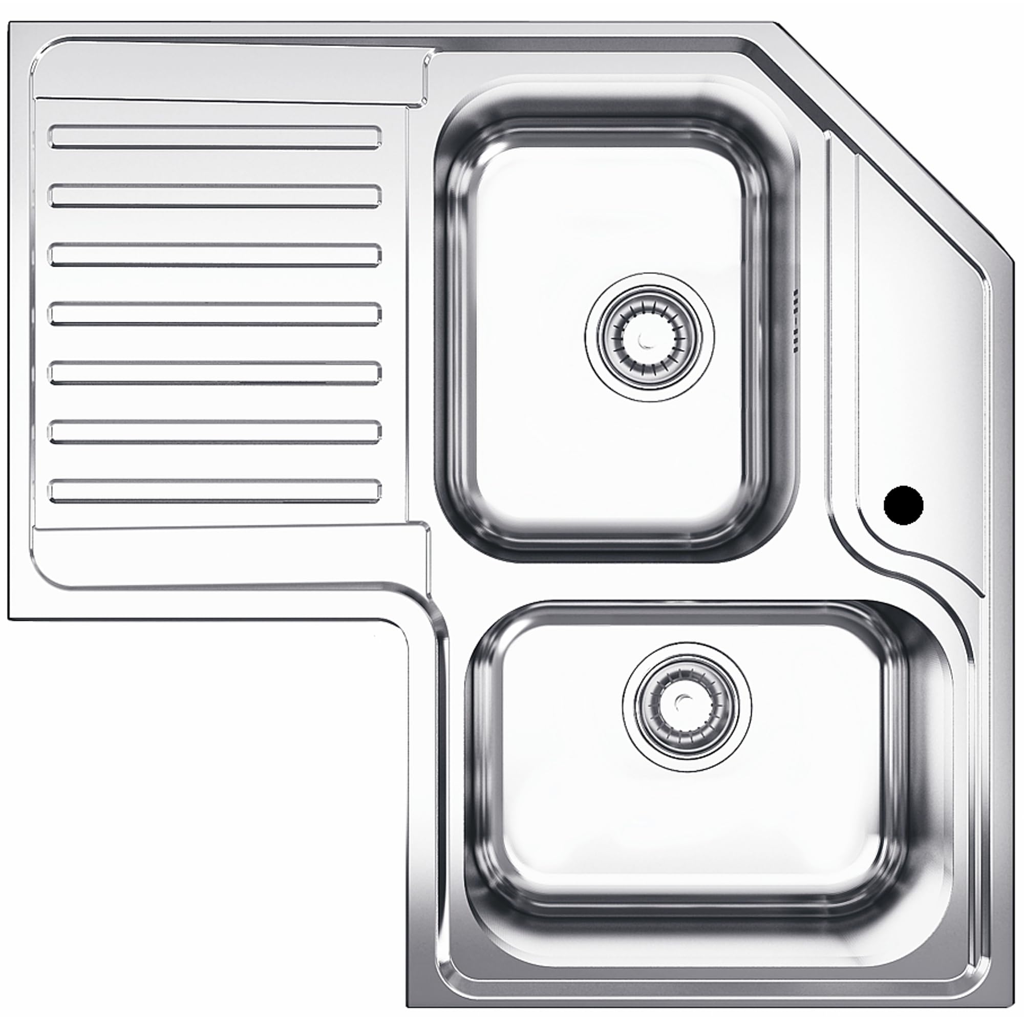 Lavello da Cucina Angolare FHULLER ROAN2B90, 83x83 cm, 2 Vasche, Acciaio Inox con Gocciolatoio