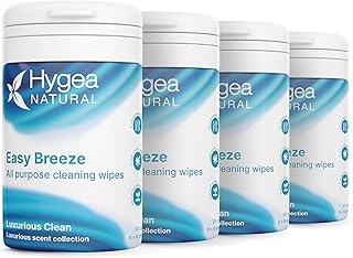 Hygea Natural EasyBreeze All Purpose Cleaning Wipes - Biodegradable Bamboo Wipes for Multi-surface Cleaning - Environmentally Friendly Formula - Luxurious Clean Scented (4 Packs of 50 Wipes Each)