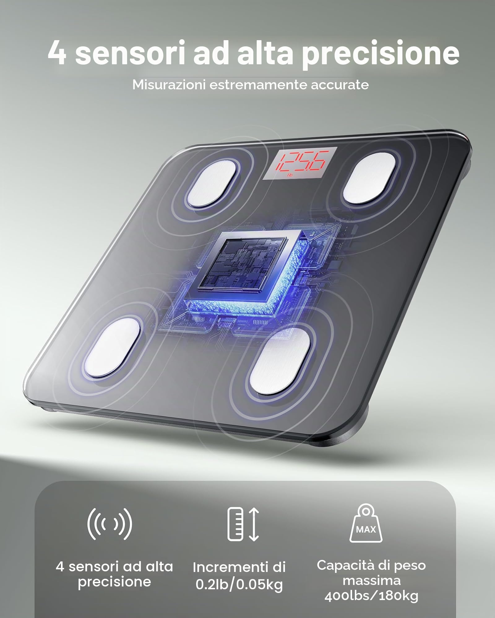 FITINDEX Bilancia Digitale Bilancia Pesapersone, Impedenziometrica Intelligente Bluetooth, 13 Funzioni, Analisi Composizione Corporea con App per Massa Grassa, BMI, Grasso Viscerale, Nero