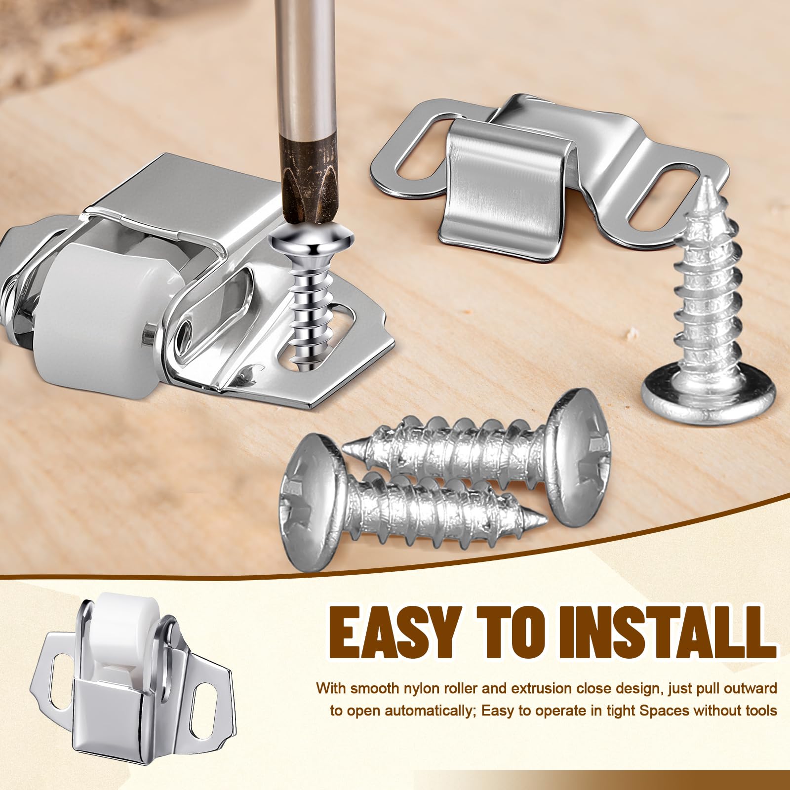 Shimeyao Pestillo de repuesto para buzón de correo con tornillos, tornillería, rueda de rodillo, pestillo de puerta para puertas de gabinete, caravana, cocina