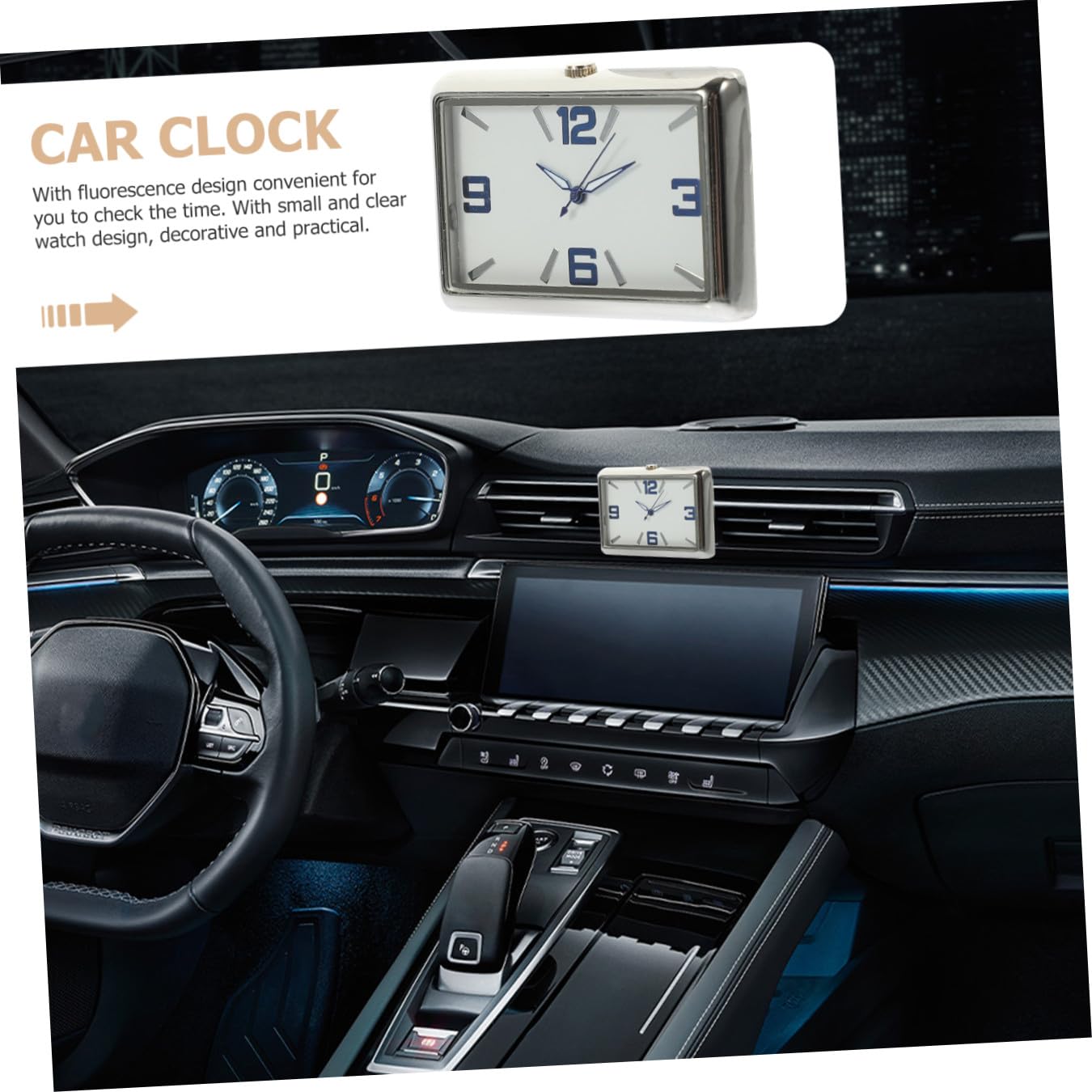 Ciieeo Small Square Car Dashboard Clock Adhesive Compact Auto Vent Mount Timepiece for Precise Driving Check and Stylish Vehicle Decor