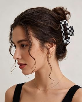 CHLINS 2 Pcs 4.1 Inch Large Checkered Hair Claw Clips for Thick Hair