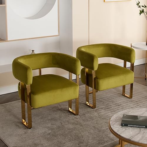 Miniatura 4 de Modern Barrel - Silla decorativa de tela de terciopelo con patas de metal dorado, cómoda silla lateral tapizada para sofá, sillón, dormitorio,