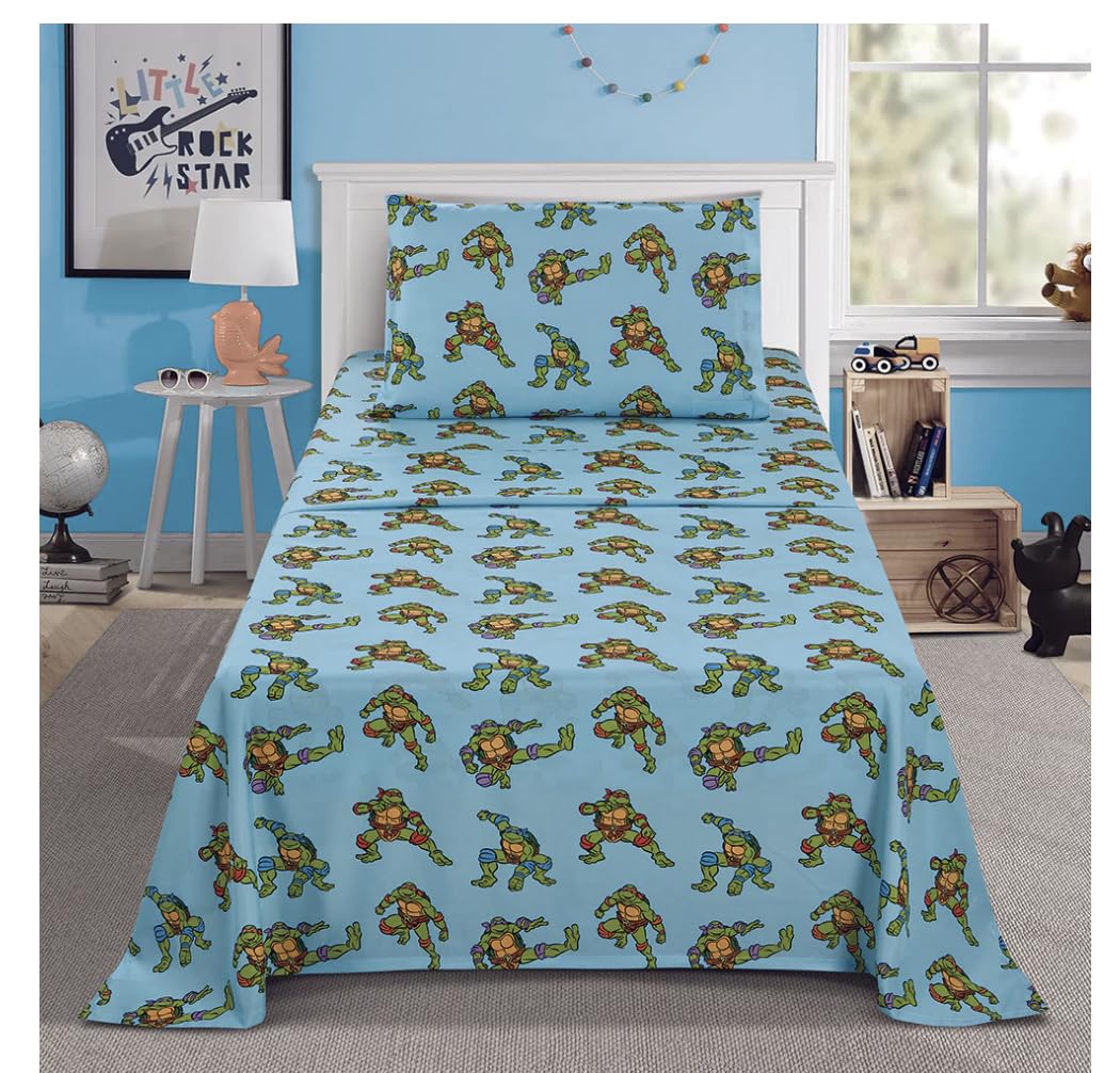 Jay Franco Twin Size Sheet Set 3 Pieces Kids Set (TMNT Ninja Turtles), Pink, Black
