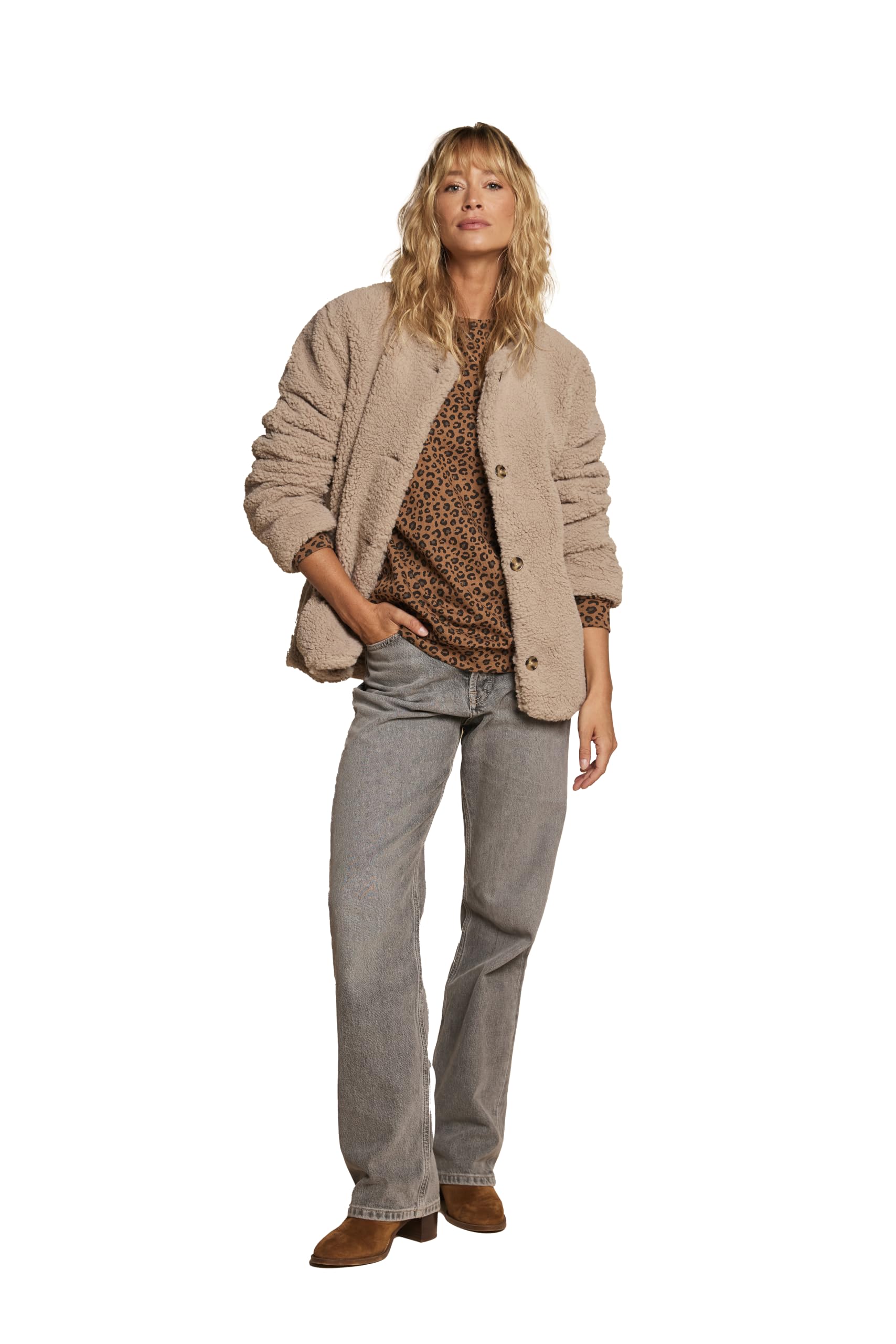 ENVIE DE FRAISE Umstandsjacke mit Teddyfleece Mama-Tochter-Capsule, Futter mit Leo-Print