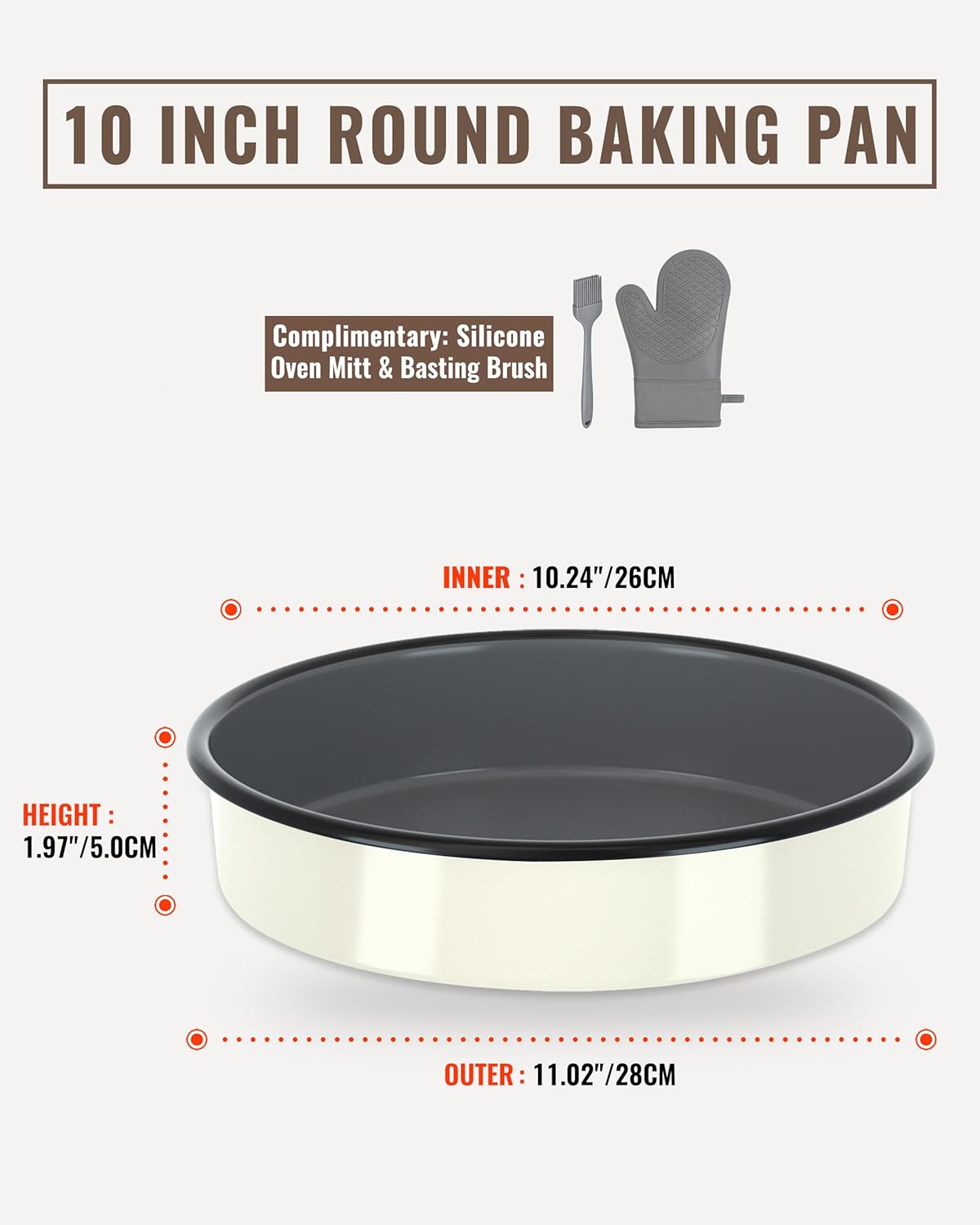 10 inch Enamel Cake Pan Round Roasting Pan Roaster Tray Non-Stick High Temperature Resistance Cookware for Baking Bread Pie, Easy-To-Clean Oven Dishwasher Safe, Mother Day Gift Bundt Pan