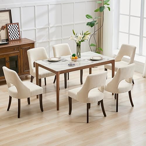 Miniatura 5 de UVV Juego de 2 sillas de comedor de madera, sillas de comedor modernas de mediados de siglo tapizadas en tela para cocina y comedor, silla de cena