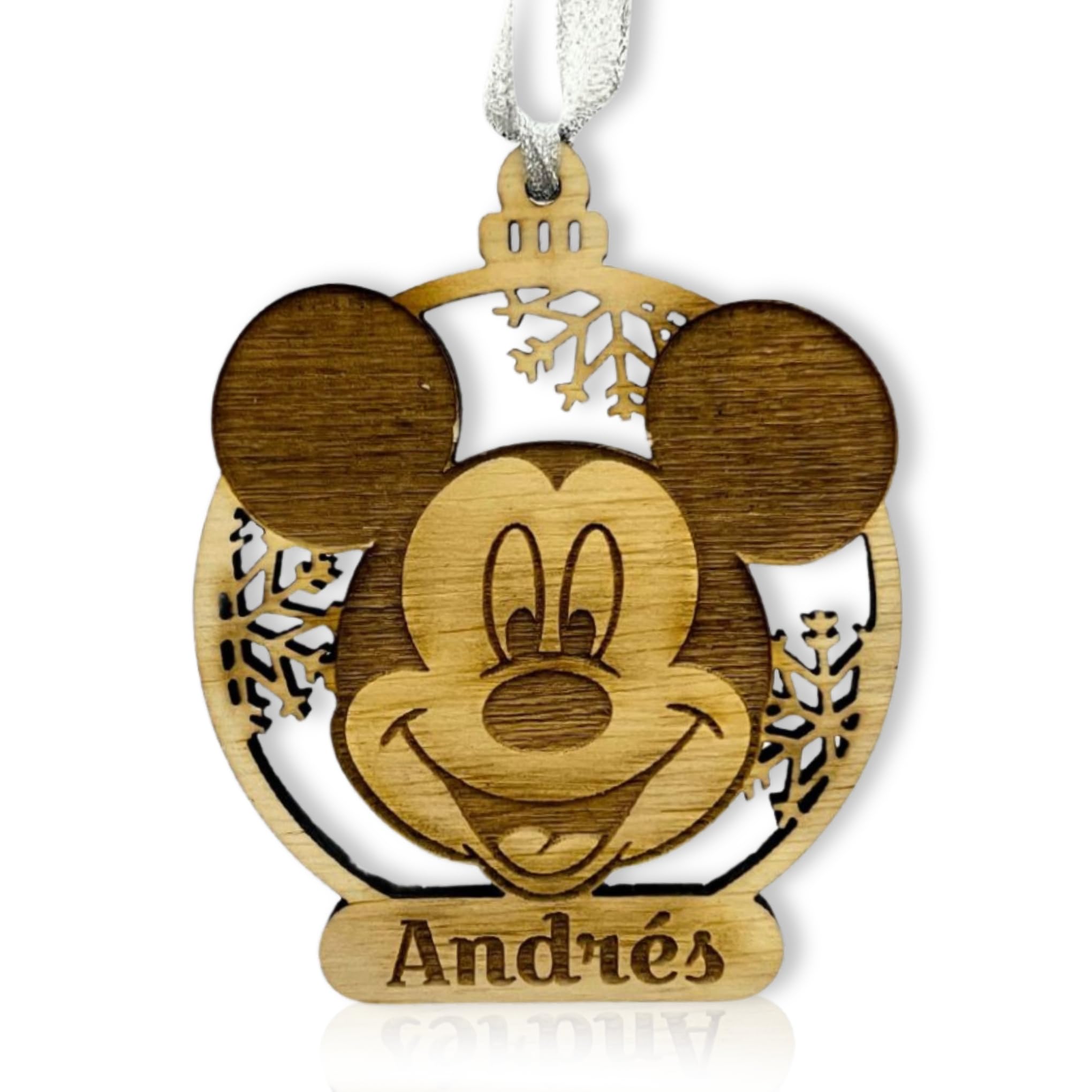 WEPRINTFY | Bola de Navidad Personalizada con Nombre | Modelo Mickey | Adorno de Navidad en Madera | Adornos para el Árbol | Decoración Navideña