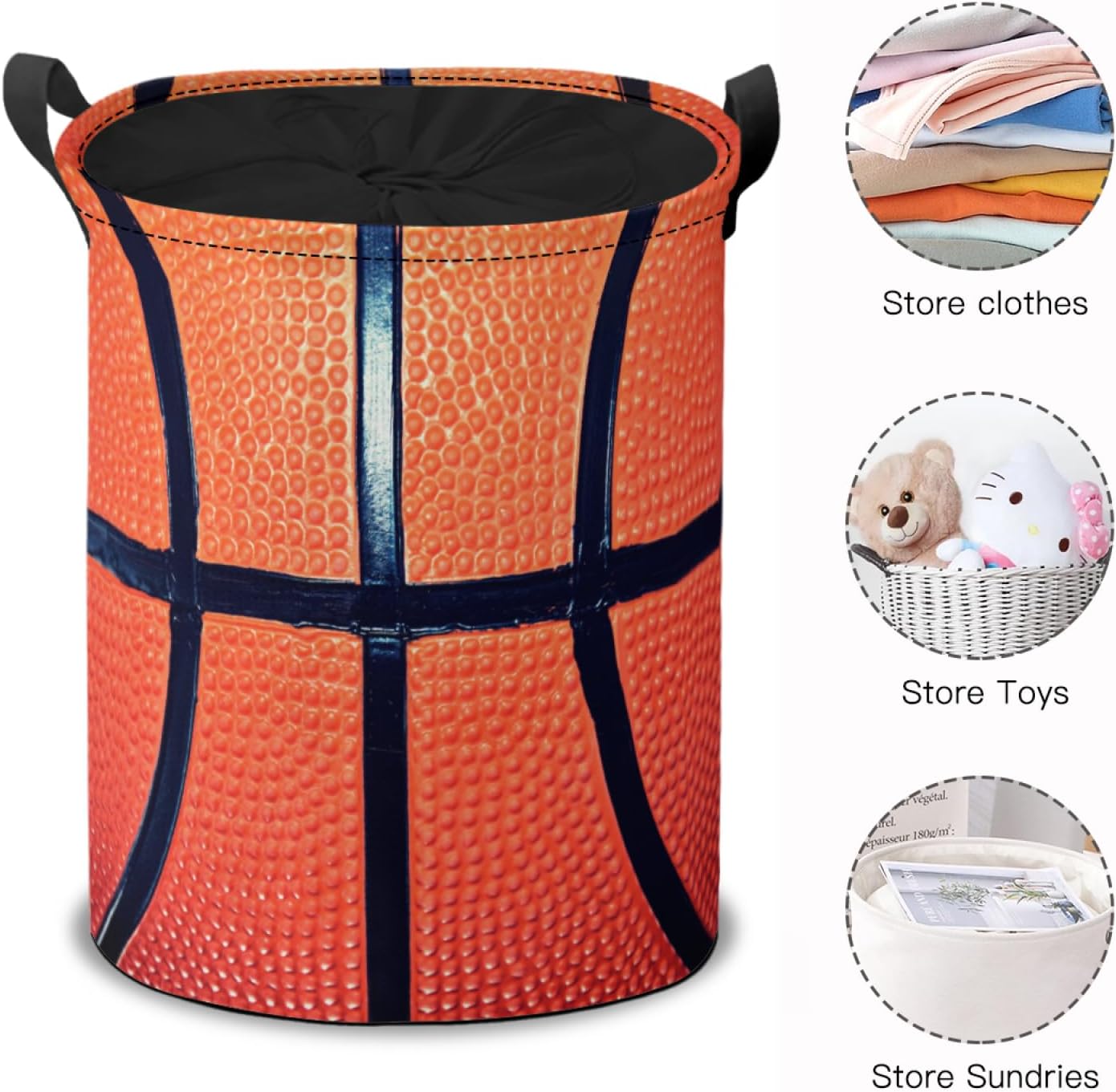 Laundry Basket Foldable Waterproof Oxford Cloth Tote Bag Laundry Hamper Clothes Storage Bucket Toy Organizer for Bathroom/Laundry Storage/Bedroom Storage Basket 17x13.5 Inch Basketball Pattern image 2