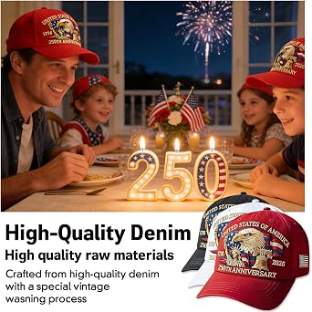 250th Anniversary USA Hat - Adjustable United States 250th Anniversary Hat Retro Embroidered Baseball Cap