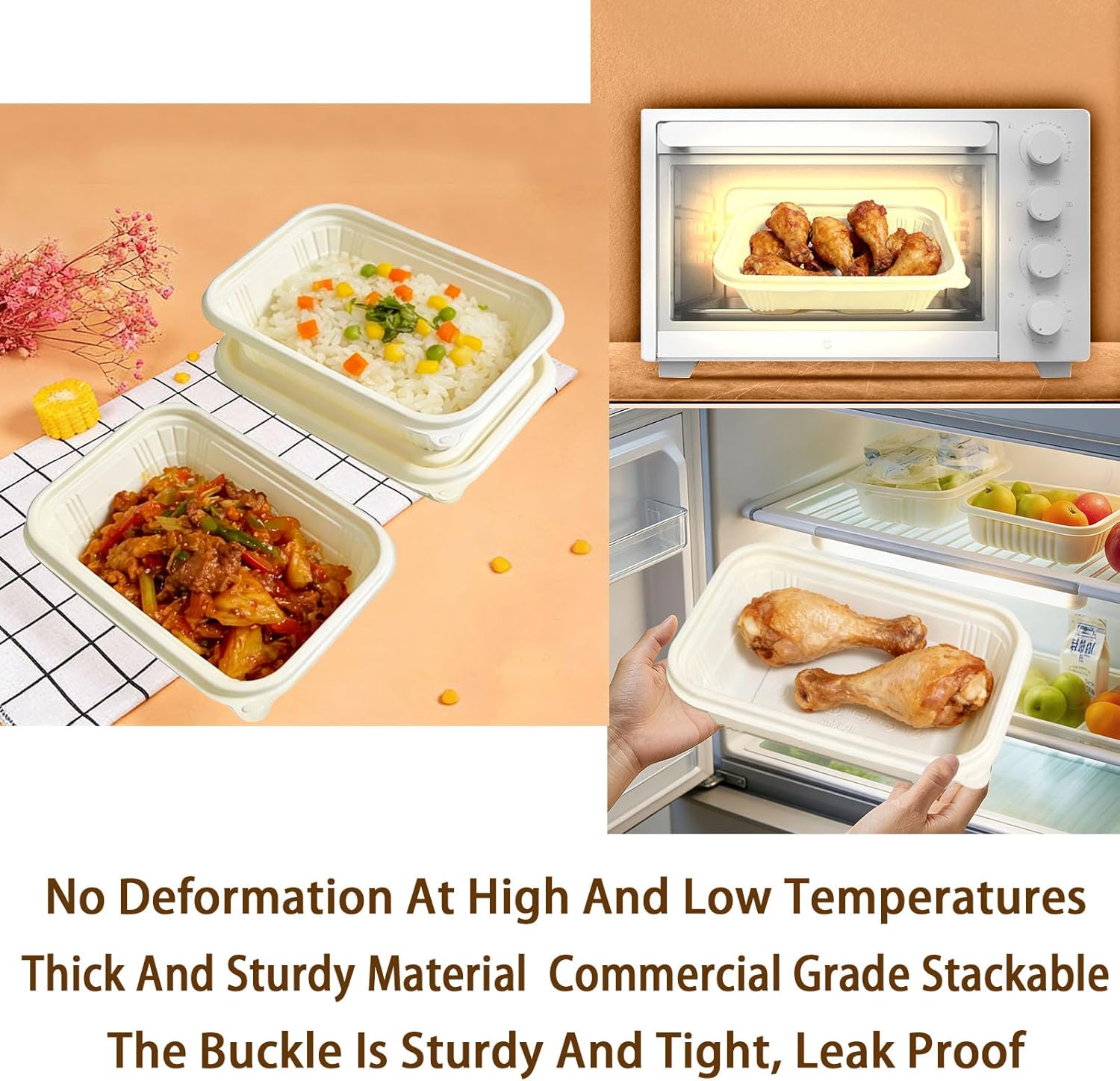 50 packs 30 oz Square Disposable Biodegradable containers, food containers, compostable to gocontainer, Stackable, Microwave Refrigerator Safe.