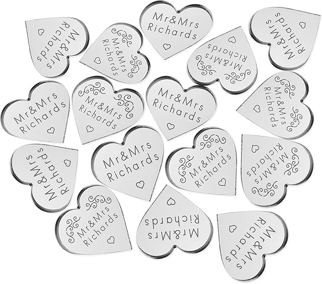 Personalised Wedding Favours 50 pcs Wedding Favours for Guests Wedding Decorations Mr & Mrs Any Text Wedding Heart Favours Love Heart Little Mini Gifts Tokens (Silver)