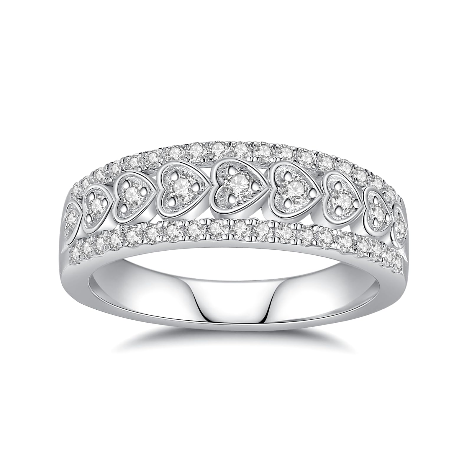 JIEKAYUAN Moissanite Wedding Band for Women D Color VVS1 Moissanite Eternity Ring 18K White Gold Plated S925 Sterling Silver Promise Engagement Rings