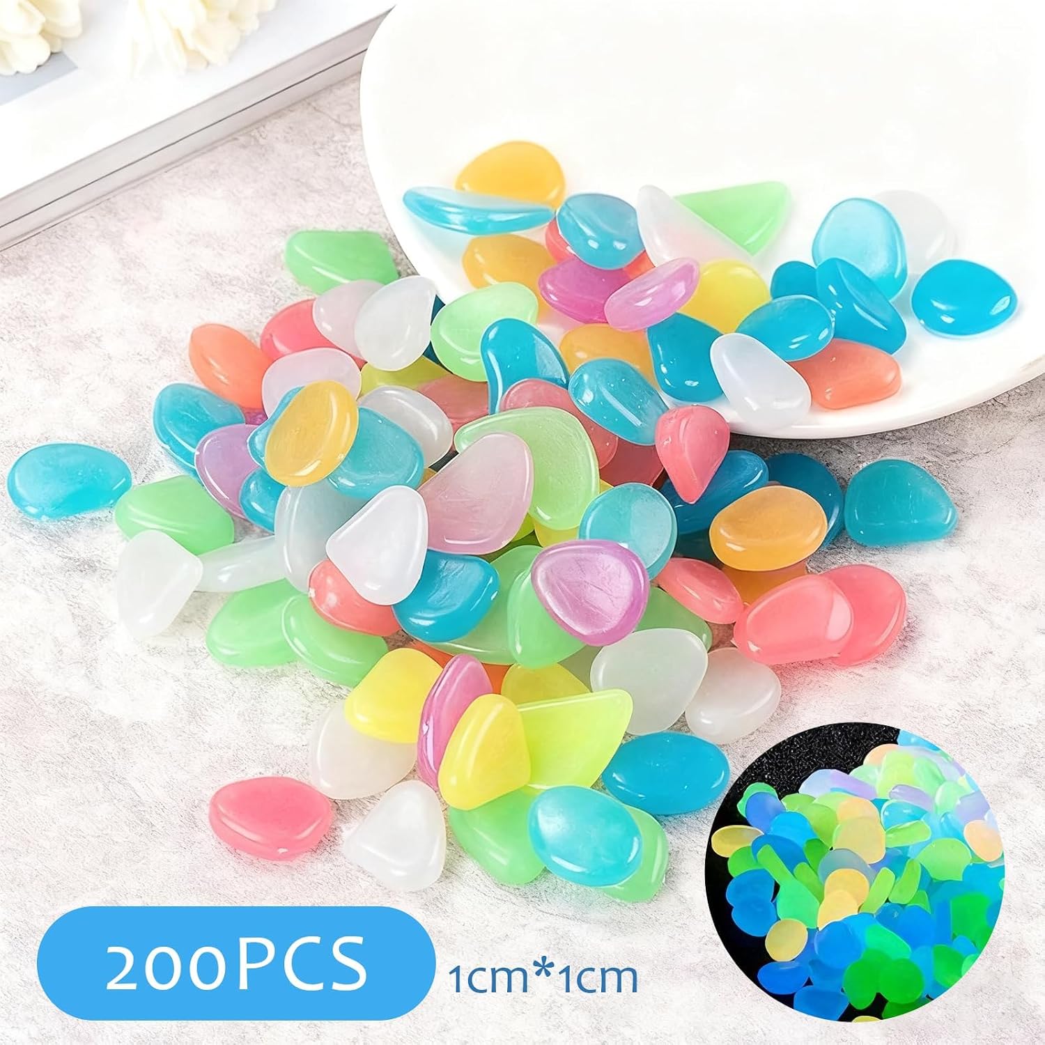 200Pcs Glow in the Dark Pebbles – 1cm Luminous Garden Stones
