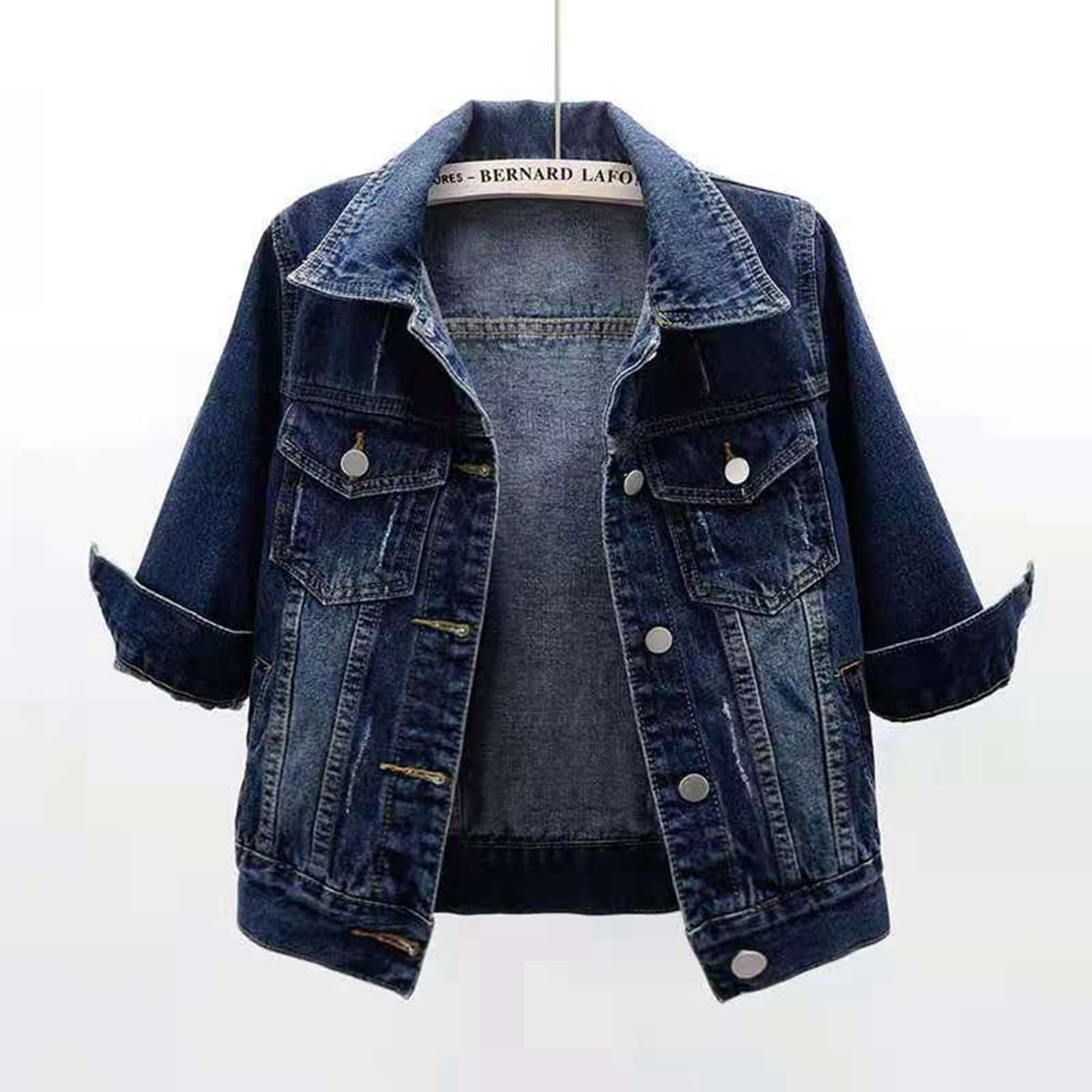 Chaqueta vaquera corta de manga para mujer, informal, a la moda, con botones, bolsillos, ideal para primavera y verano, varios lavados, estilo casual_2