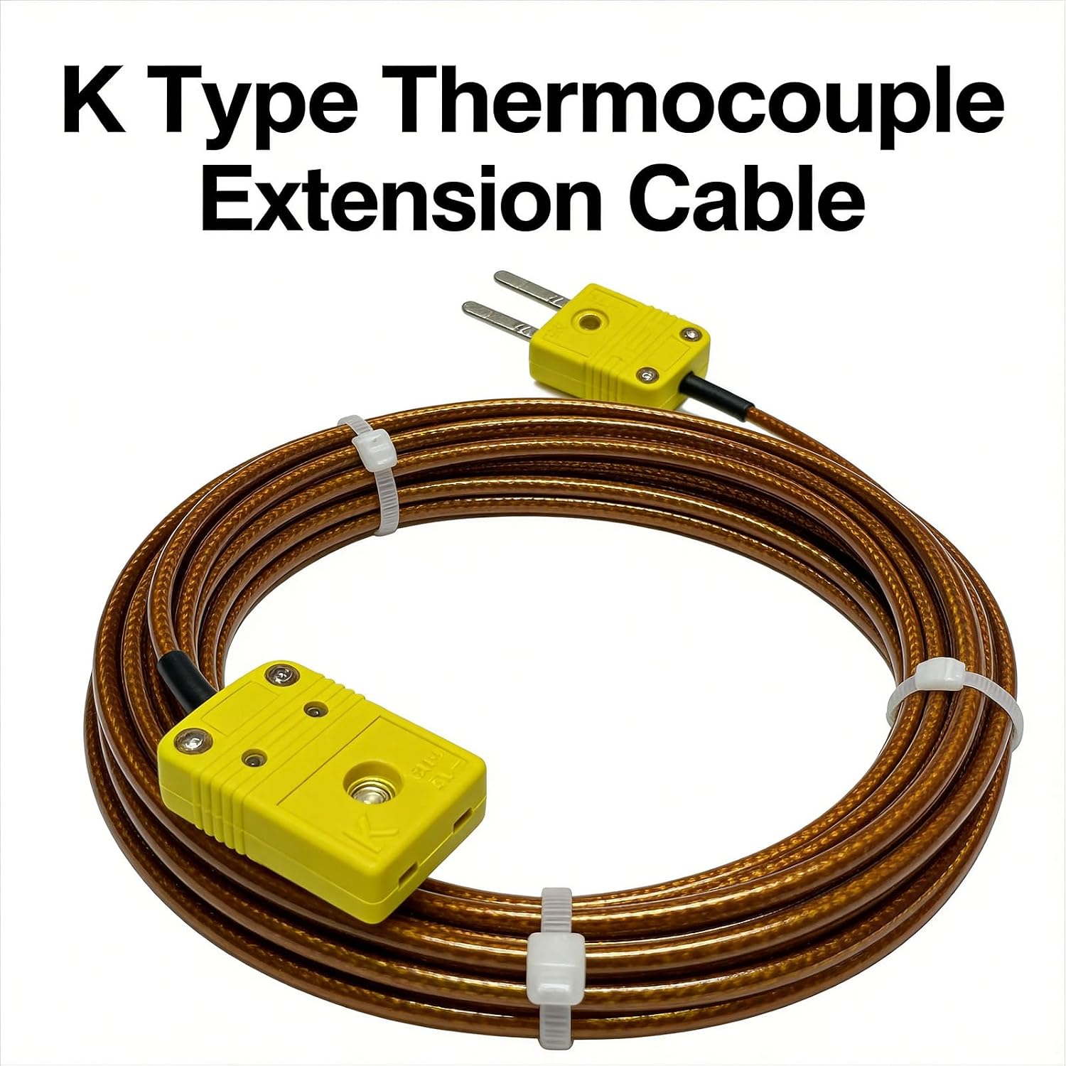 K Type Thermocouple Extension Cable 197in/5.5 Yards | Brown Wire PVC Coating Polyimide Construction Temperature Range: 0°F–1300°F
