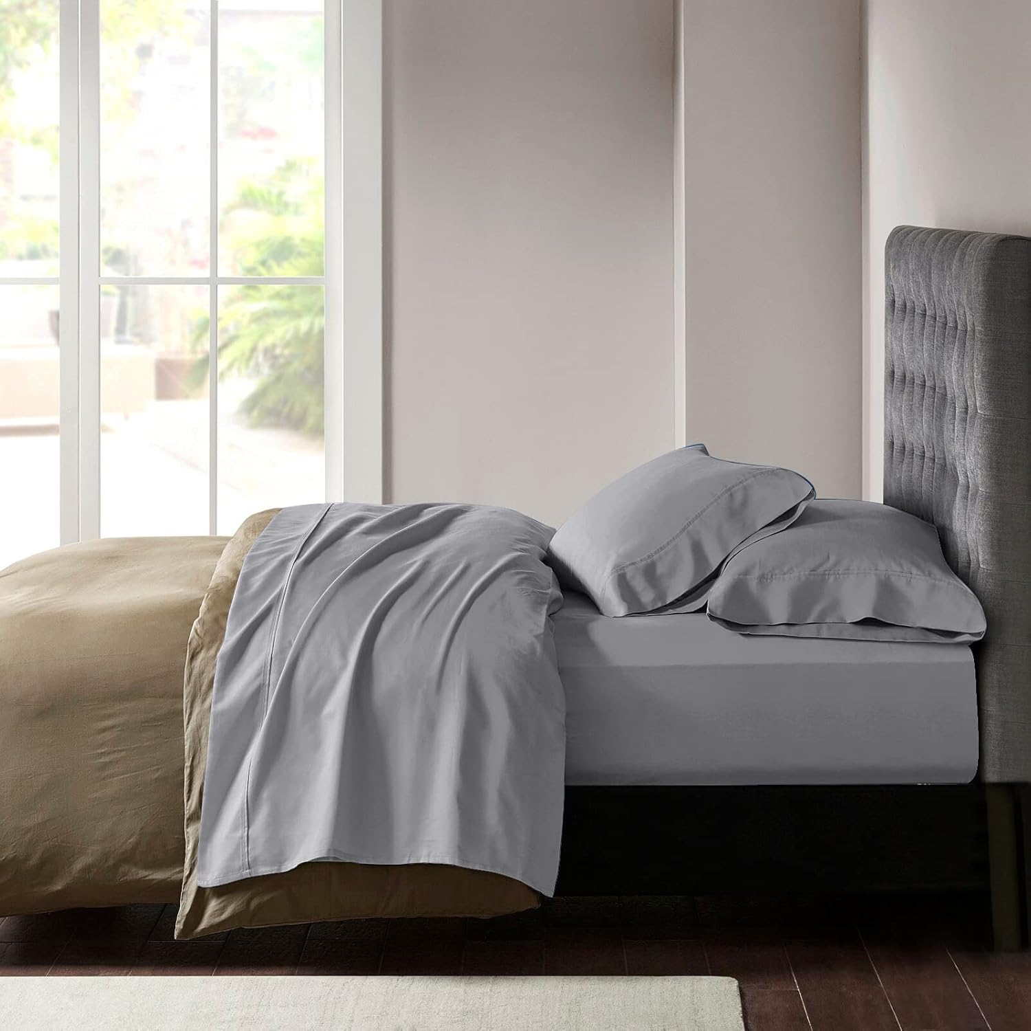 YIYEA Full Sheet Set - 4 Pieces Bedding Sheets & Pillowcases Ultra Soft Breathable 16 inch Deep Pocket Microfiber 1800 Thread Count - Wrinkle, Fade, Stain Resistant Washable-Grey : Home & Kitchen