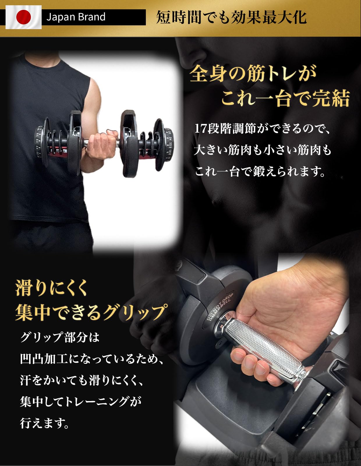 Amazon | 4WD 可変式ダンベル 38kg ブラック 1個 【プロボディビルダー