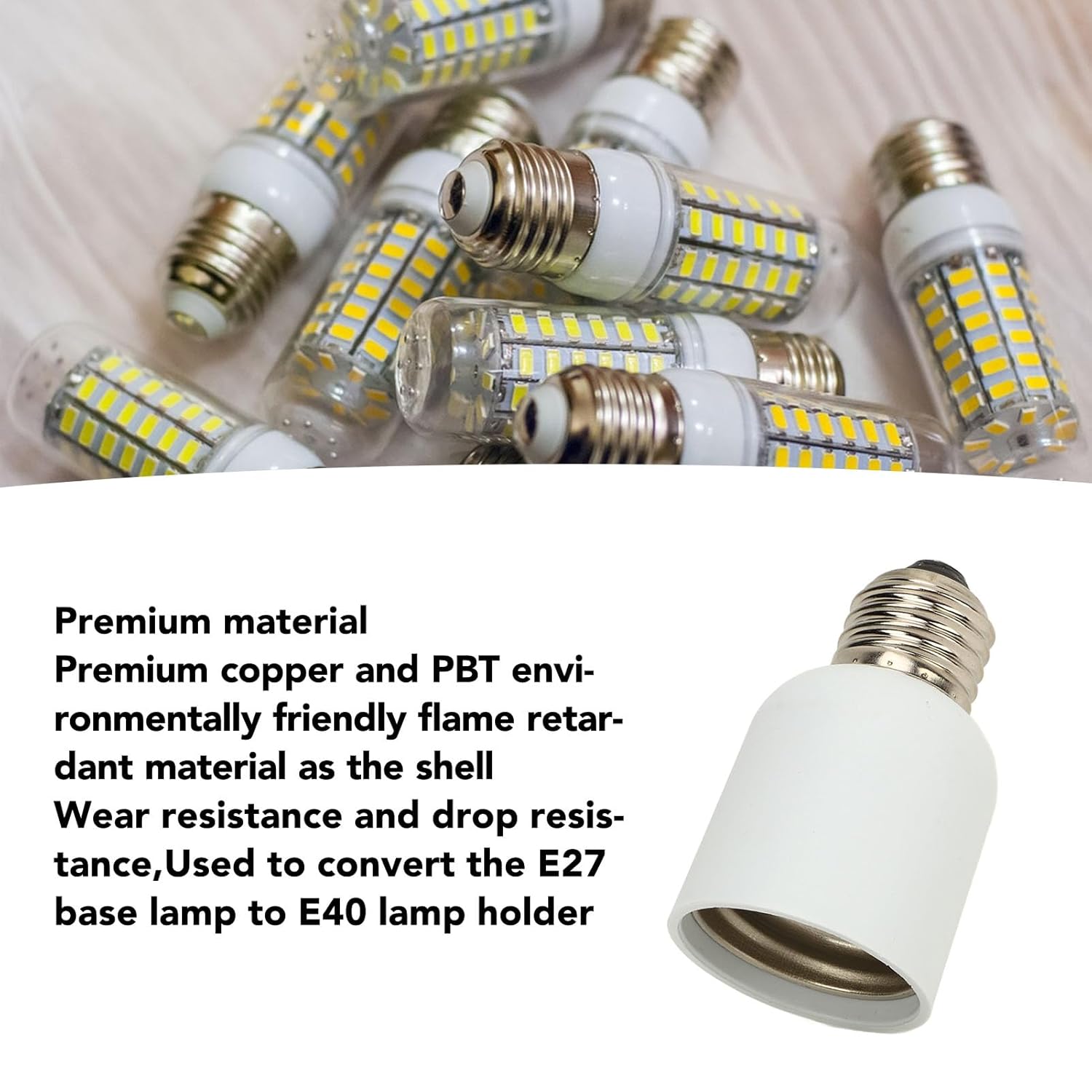 E27 to E40 Light Socket Adapter, 2pcs Premium Copper PBT Retardant Material, with Heat Resistance for LED Bulb Base Conversion