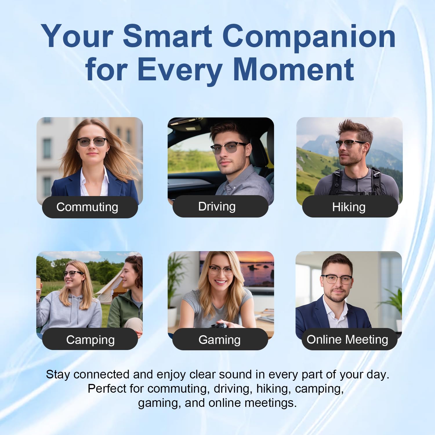 Lunettes Intelligentes IA avec Audio Bluetooth à Verres photochromiques - Traduction, Musique, Appels, Assistant Vocal, Haut-parleurs Open-Ear, Protection UV/Bleue. Unisexe (Doré)